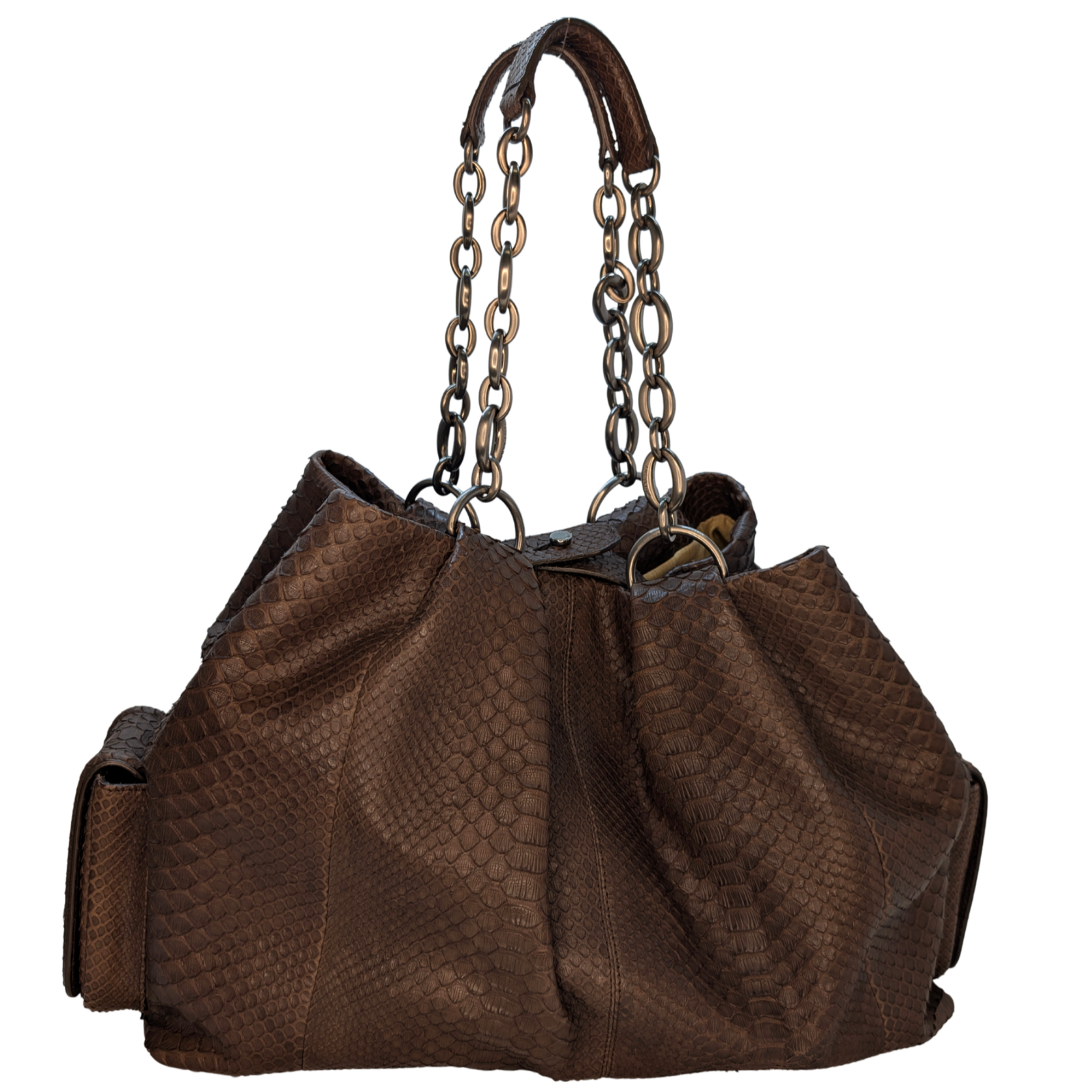 Bvlgari Limited Edition Brown Python Leather Chain Shoulder Bag