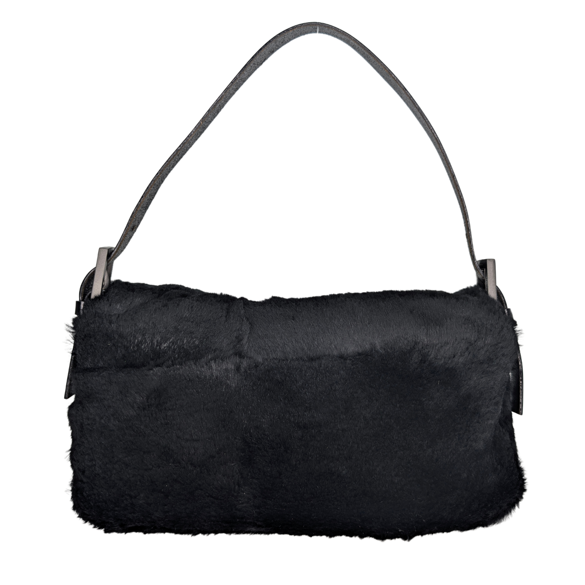 Fendi Rabbit Fur Baguette Handbag Black