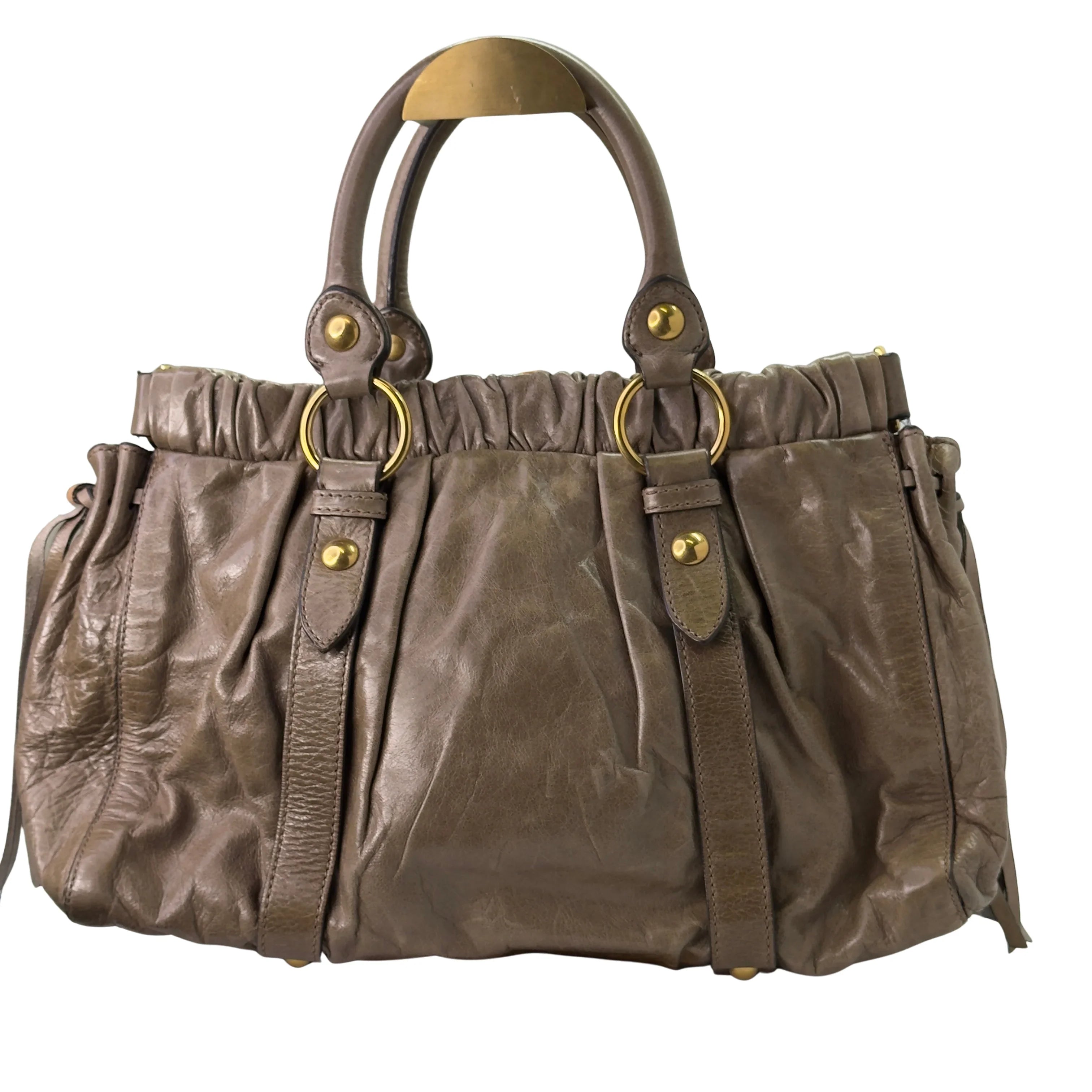 Miu Miu Vitello Tote Bag Medium Leather Beige - Lost Designer