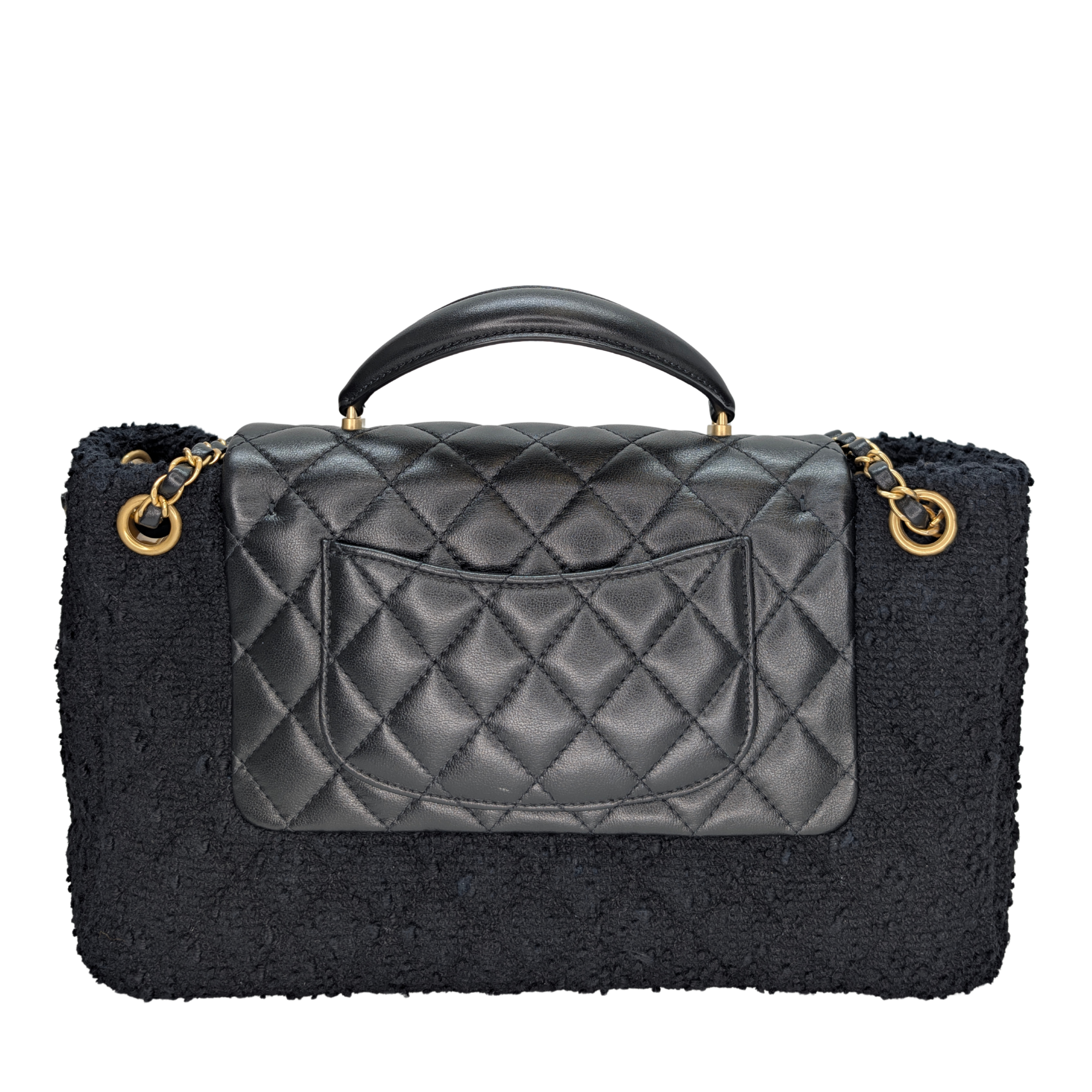 Chanel Top Handle Flap Tweed & Lambskin Bag GHW Black
