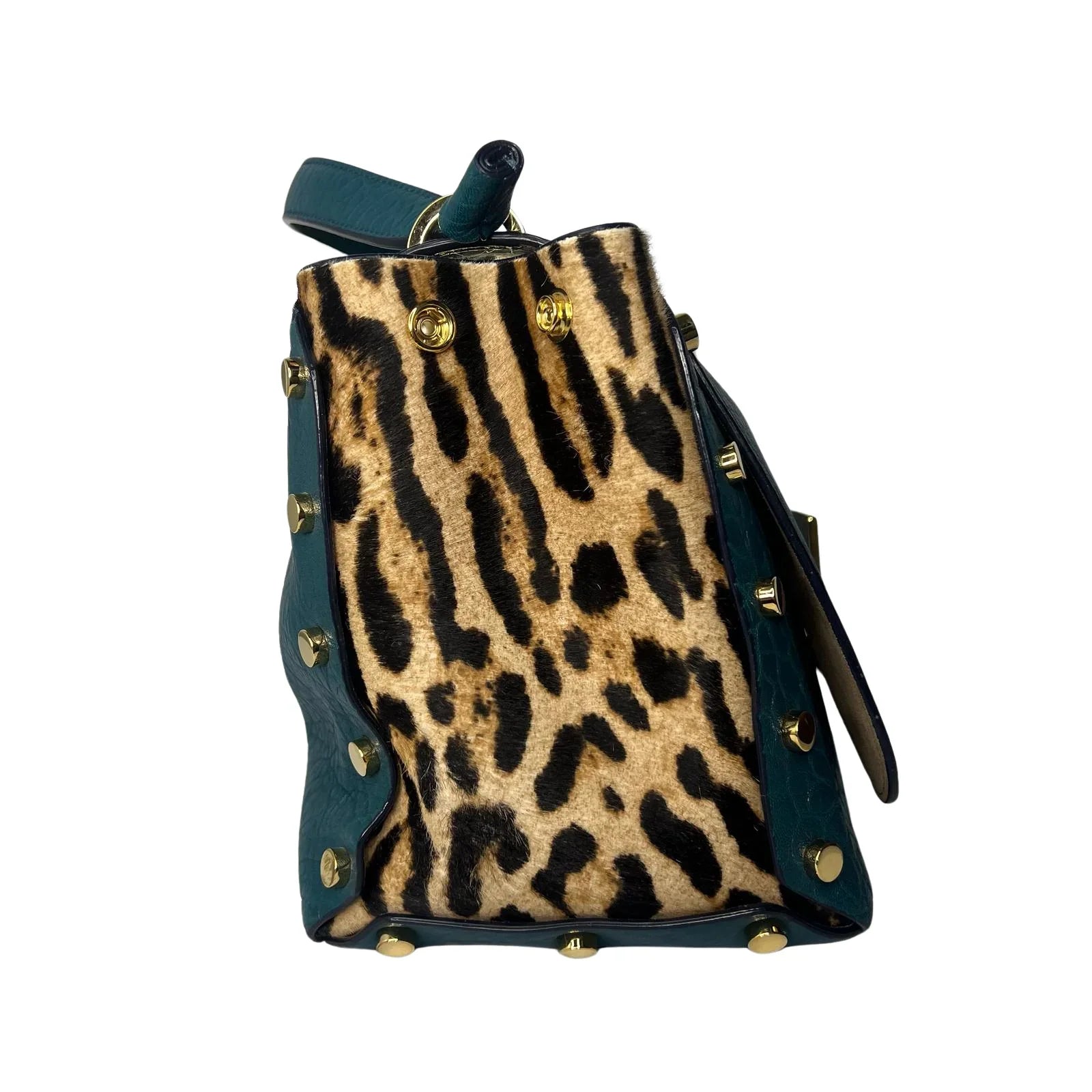 Jimmy Choo Lockett/XB Medium Bag – Teal Leather & Leopard Pony Hair