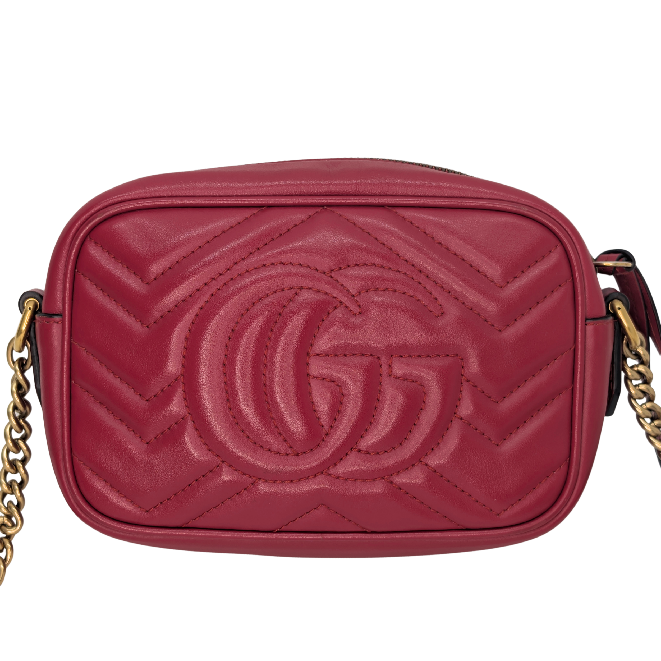 Gucci Mini GG Marmont Chain Shoulder Bag Hibiscus Red