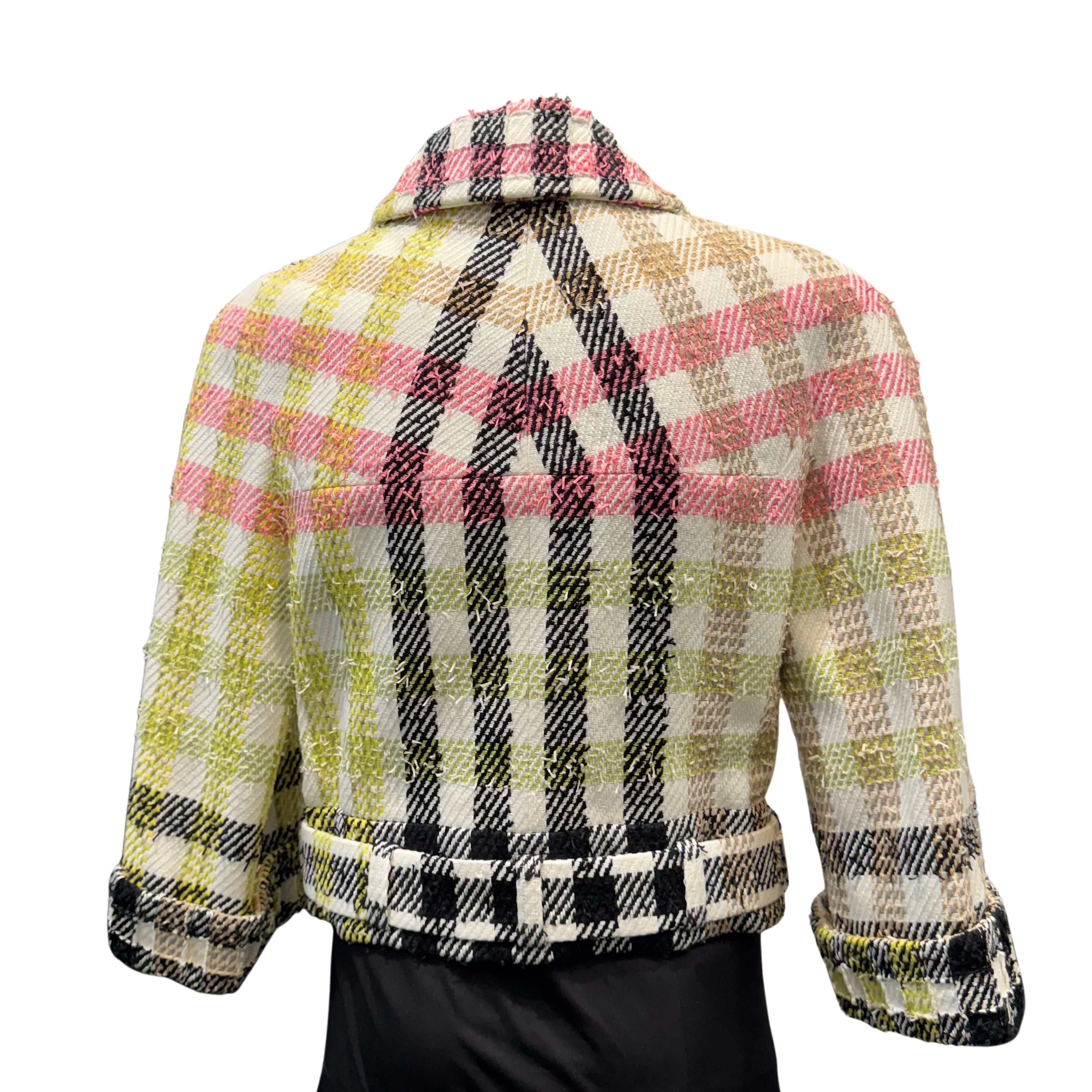 Chanel Multicolor Checked Tweed Cropped Belted Jacket size 40