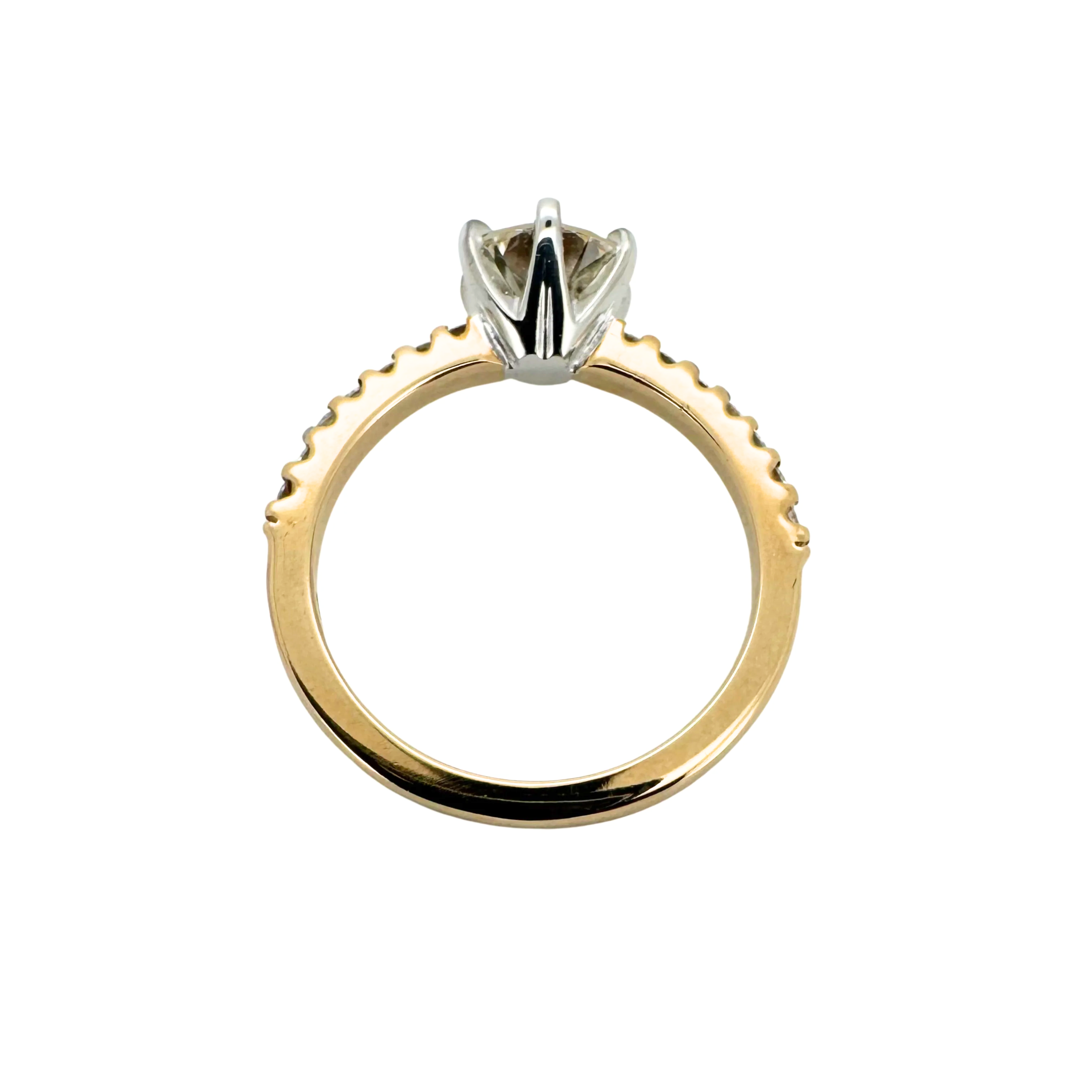 1.0ct Light Champagne P1 Round Brilliant Diamond on 9ct/18ct Gold Ring K½