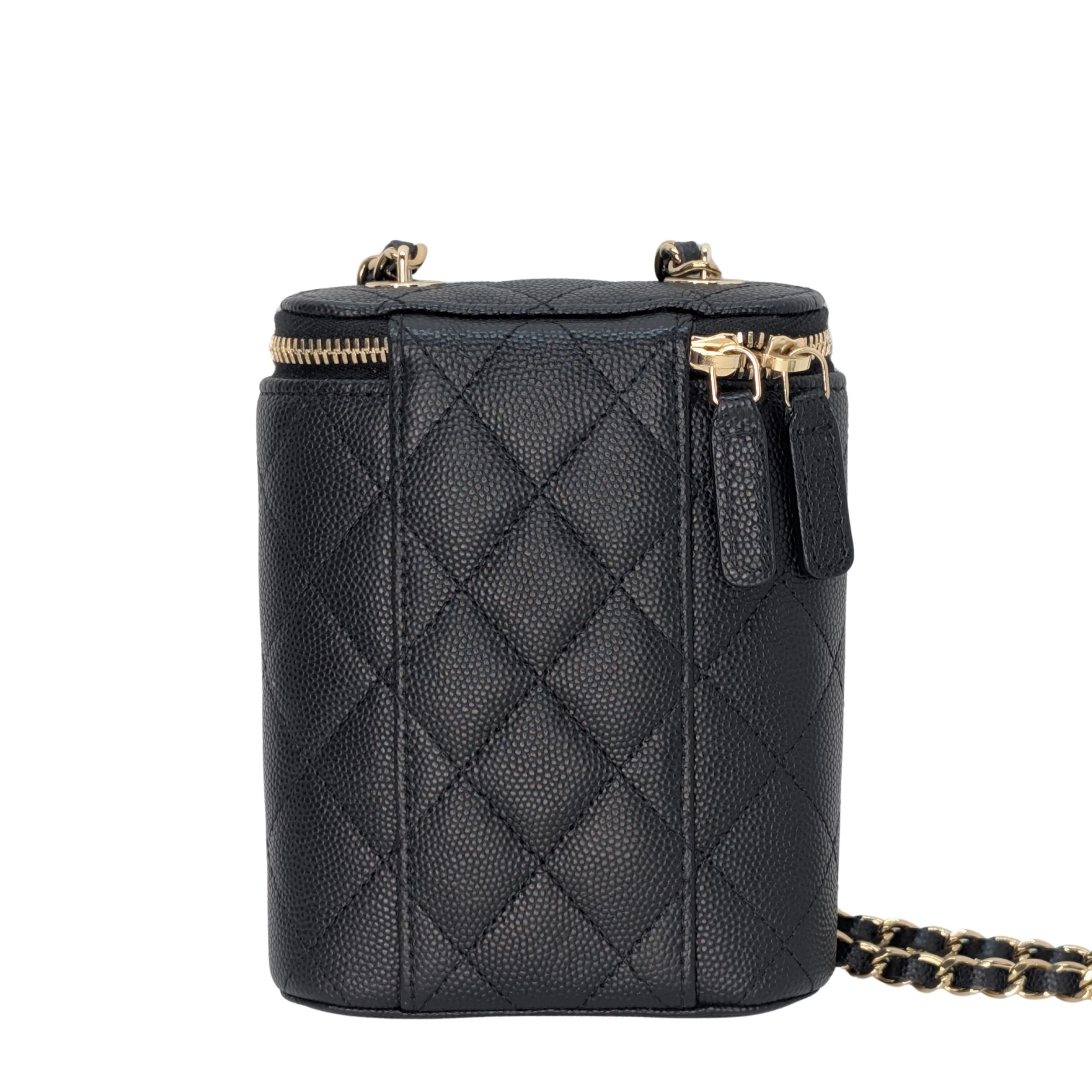 Chanel Caviar Quilted Small Vertical Coco Beauty Vanity Case with Chain Black
