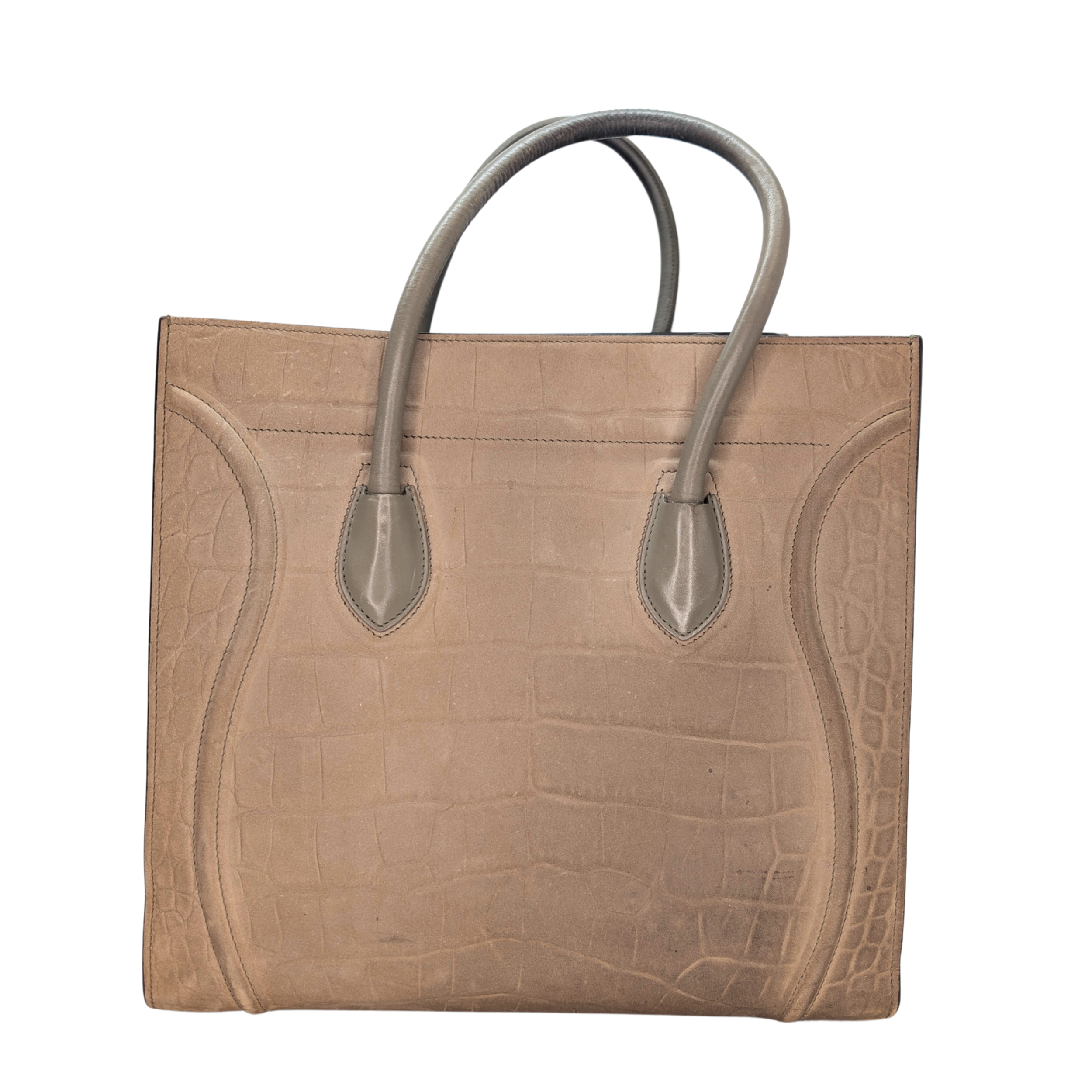 Celine Crocodile Embossed Medium Phantom Luggage Tote Bag Beige