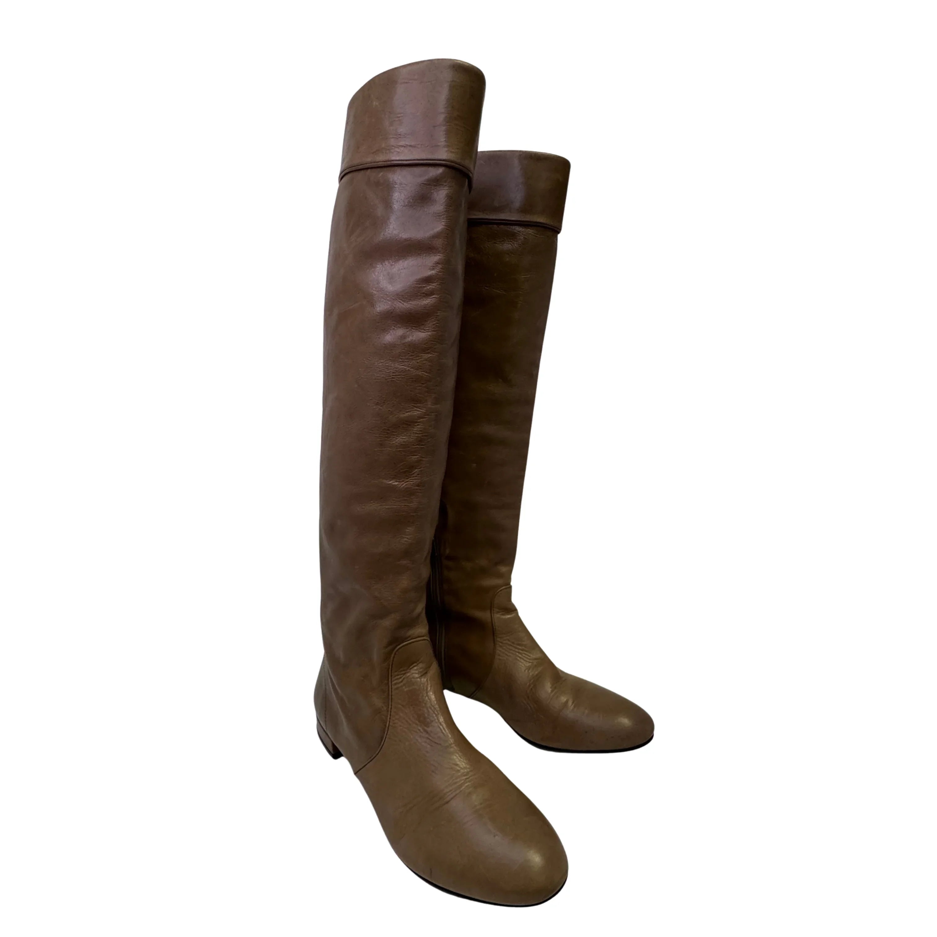 Prada Brown Leather Knee High Flat Boots Size 39
