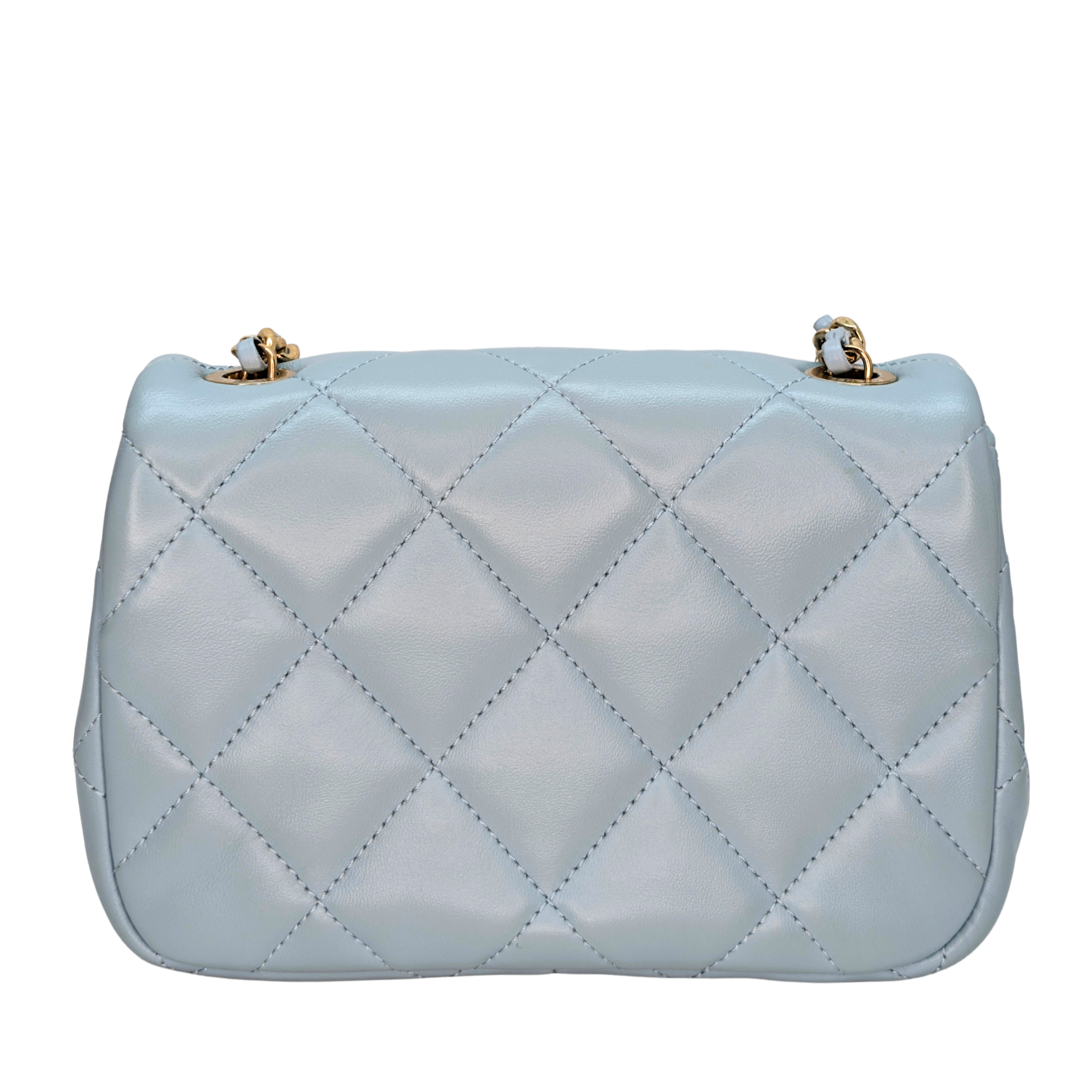 Chanel Quilted Lambskin Leather Mini Flap Bag Powder Blue