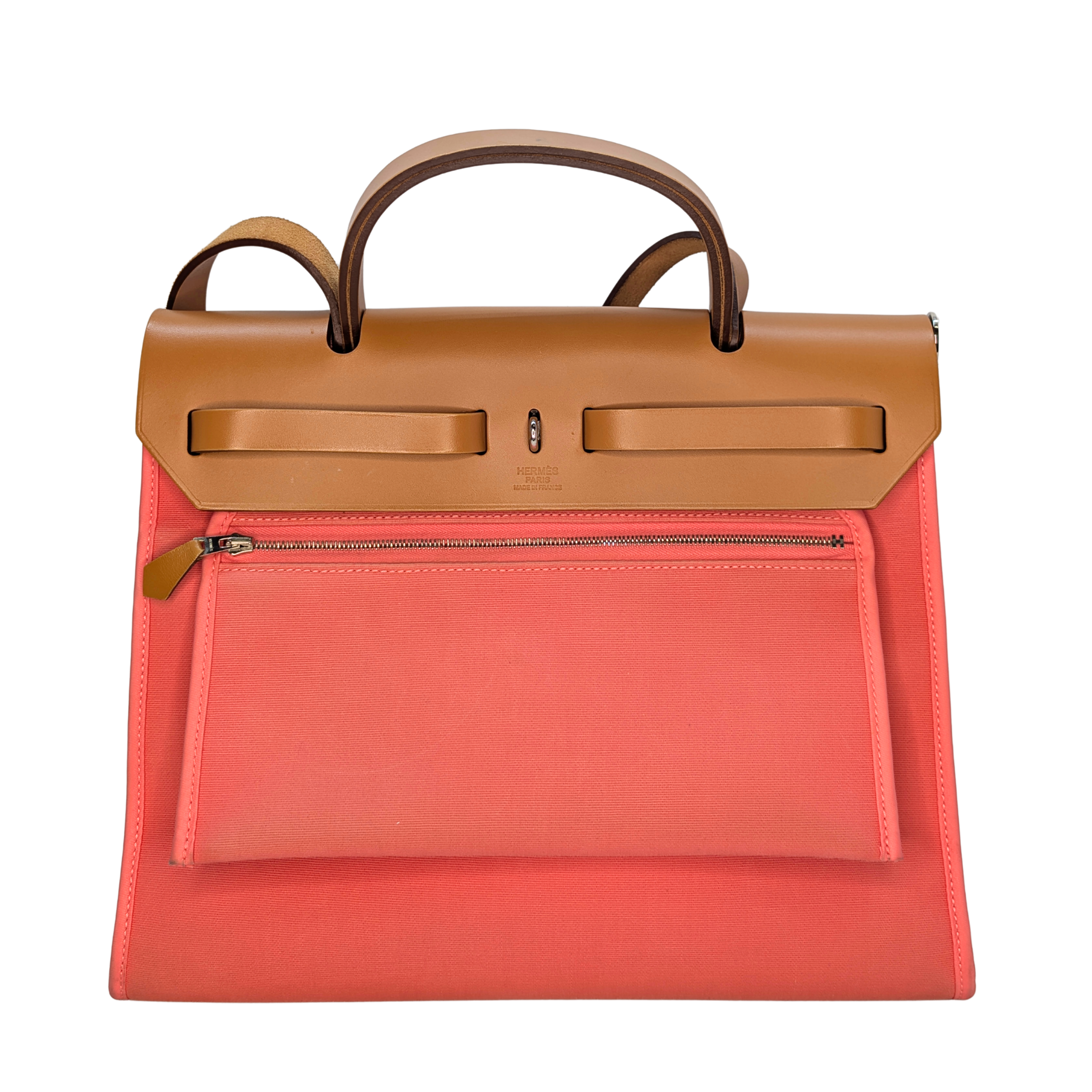 Hermes Vache Hunter Toile Herbag Zip 31 PM Rose Lipstick T Stamp