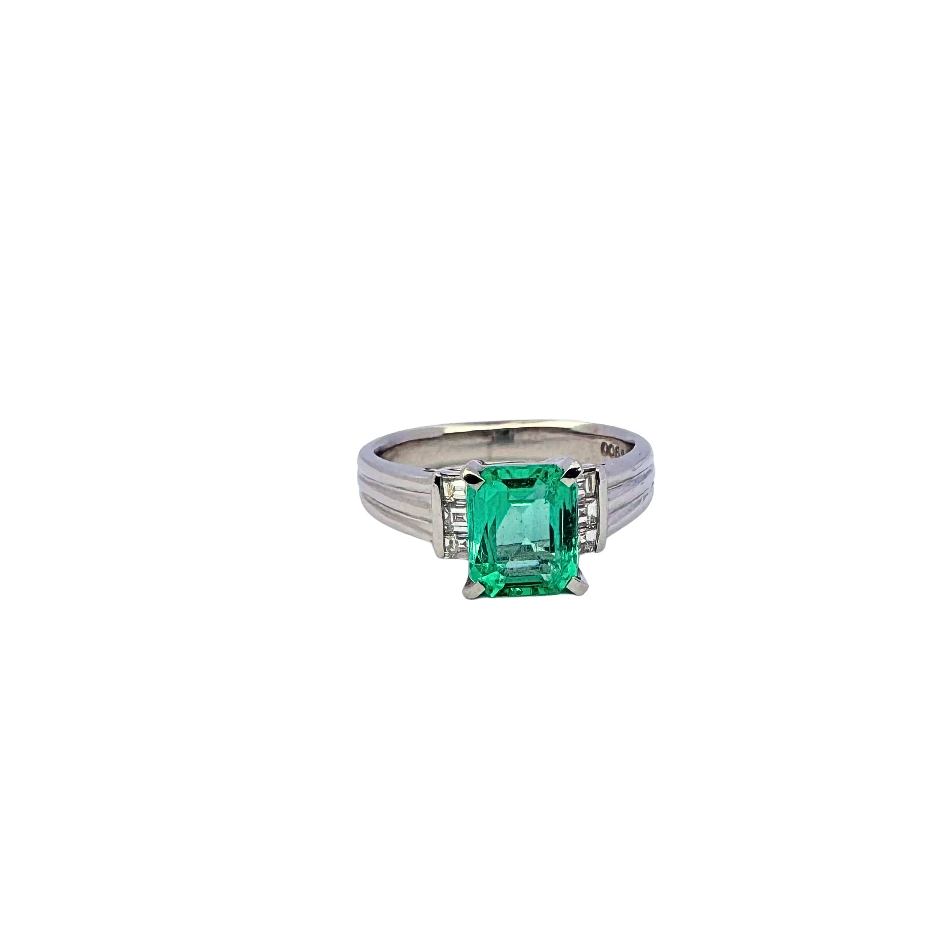 Platinum 900 Natural Emerald 1.12CT & Diamond 0.16CT Three Stone Ring SIZE P½ - Lost Designer