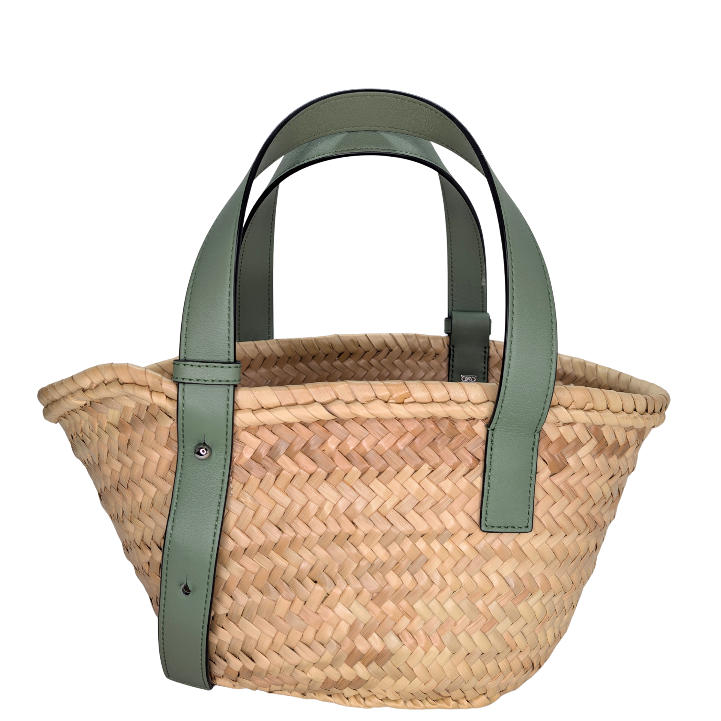 Loewe Raffia Small Basket Tote Bag Natural Green Rosemary