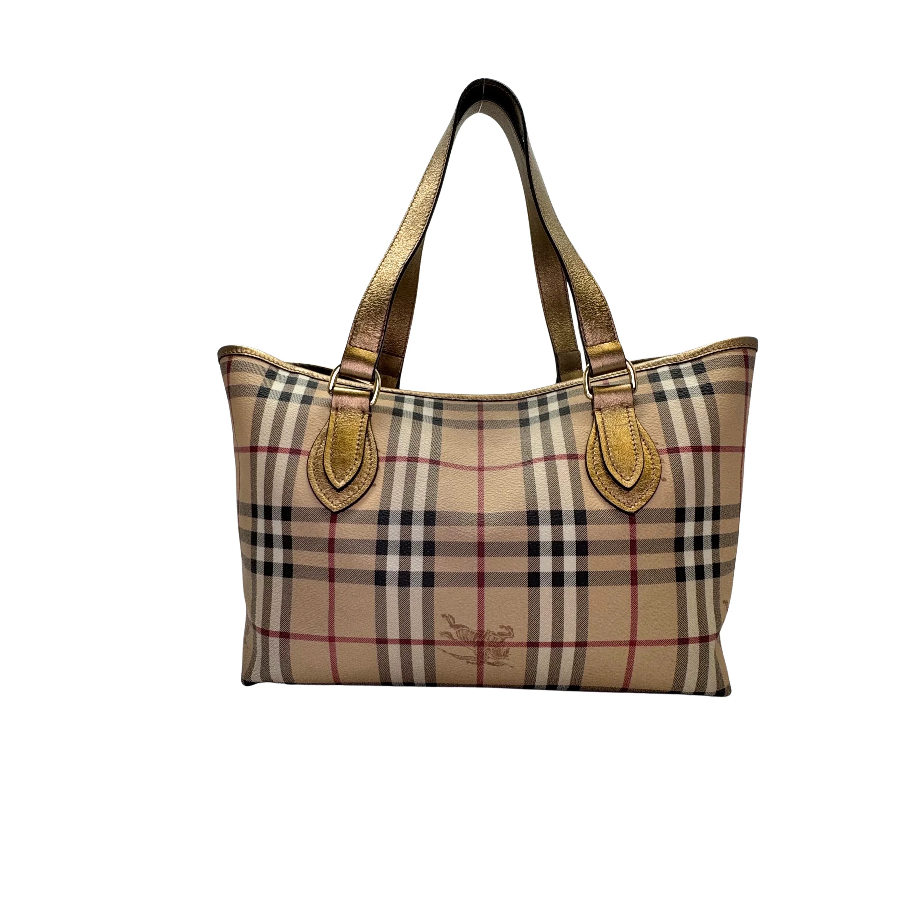 Burberry Medium Haymarket Tote Bag Beige - Lost Designer