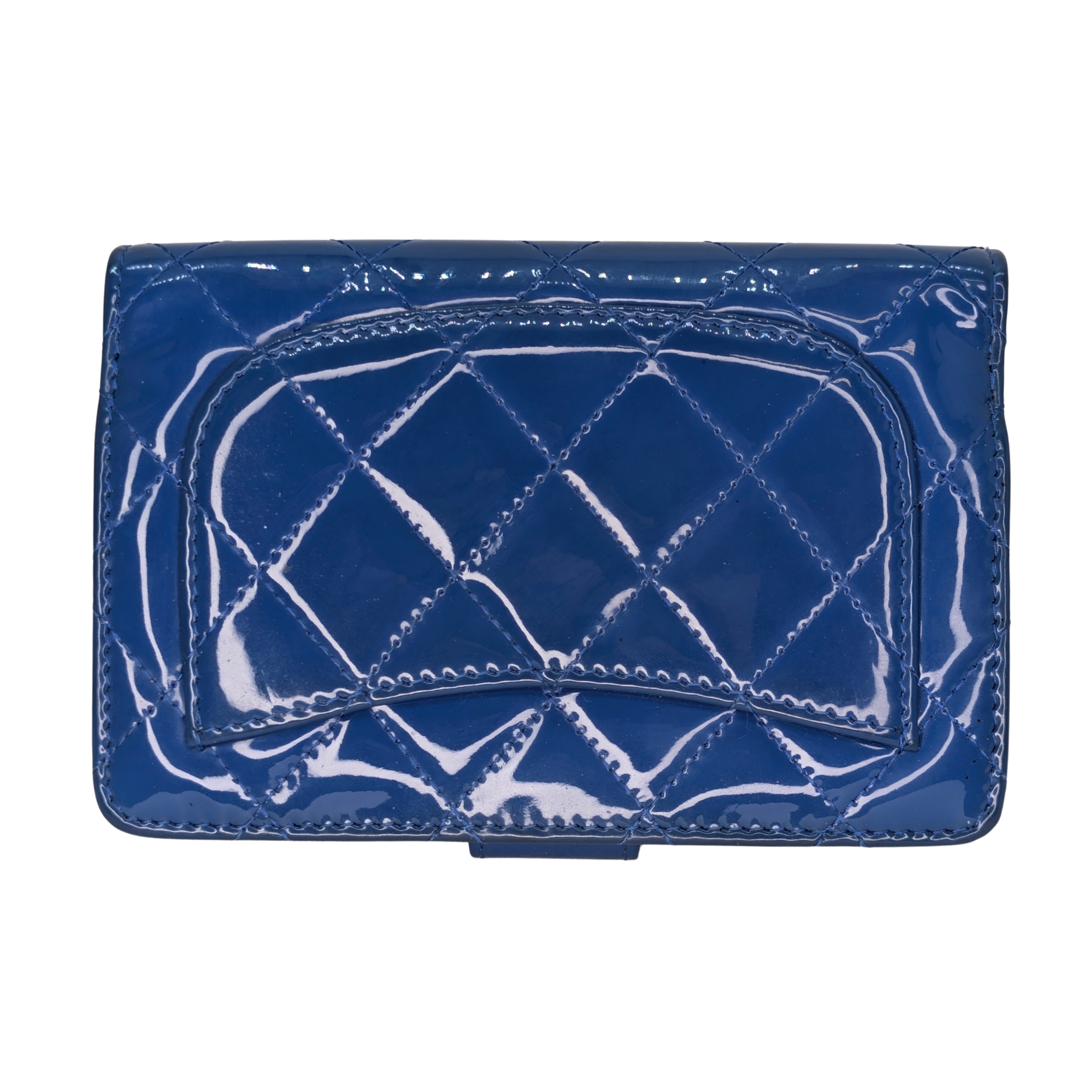 Chanel CC Quilted Patent Leather Flap Long Wallet Blue
