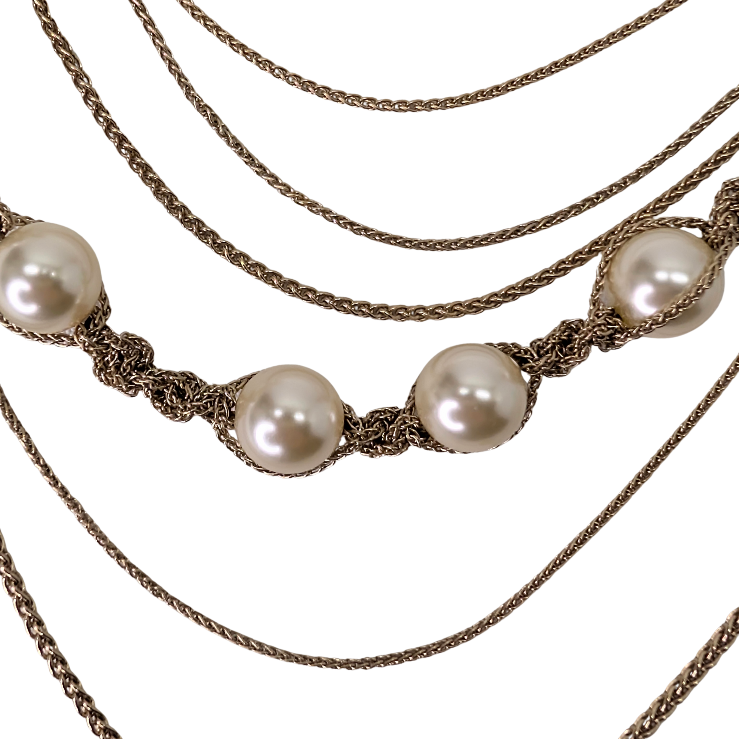 Chanel Faux Pearl & Strass CC Multi-Strand Chain Necklace