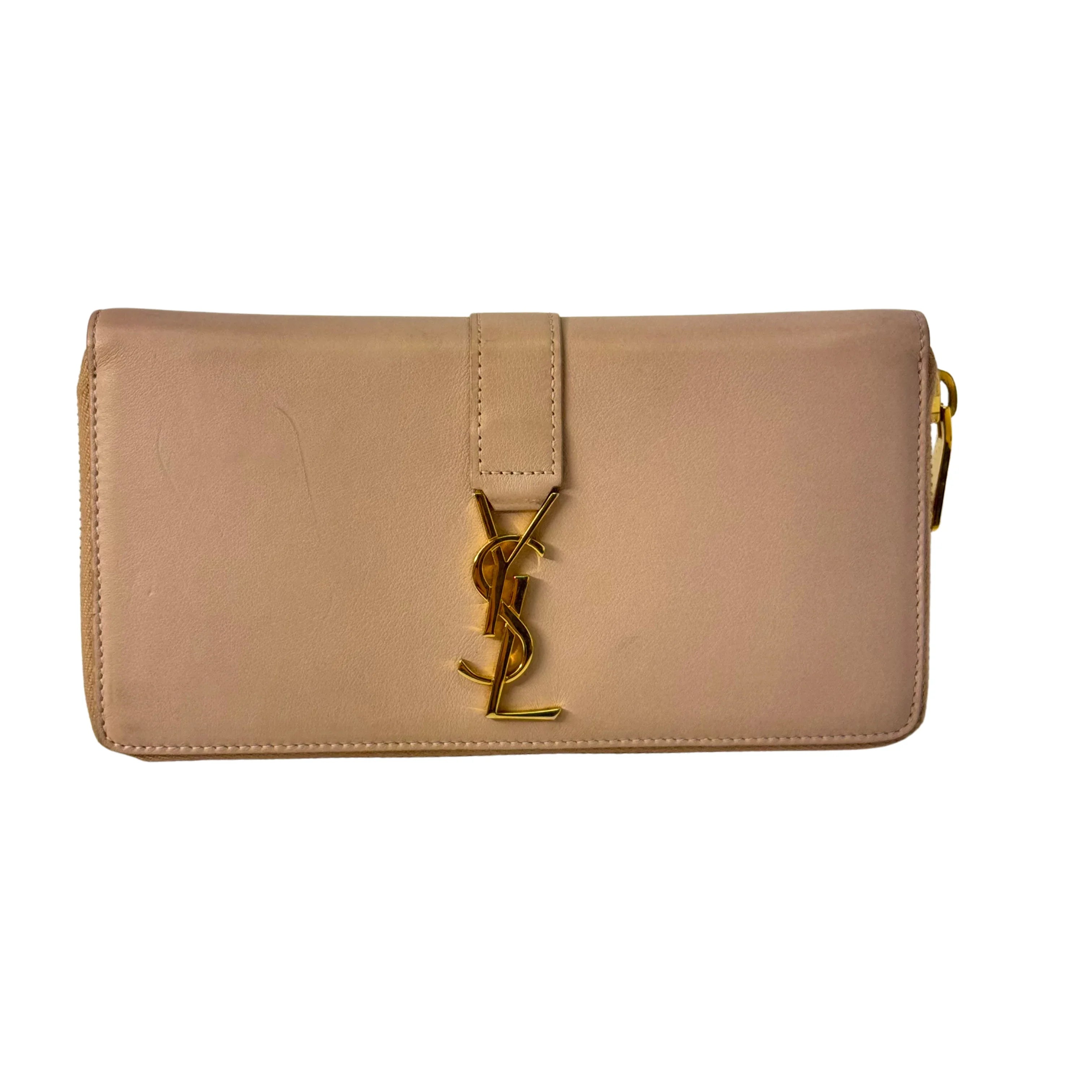 Yves Saint Laurent Smooth Calfskin Long Beige Wallet - Lost Designer