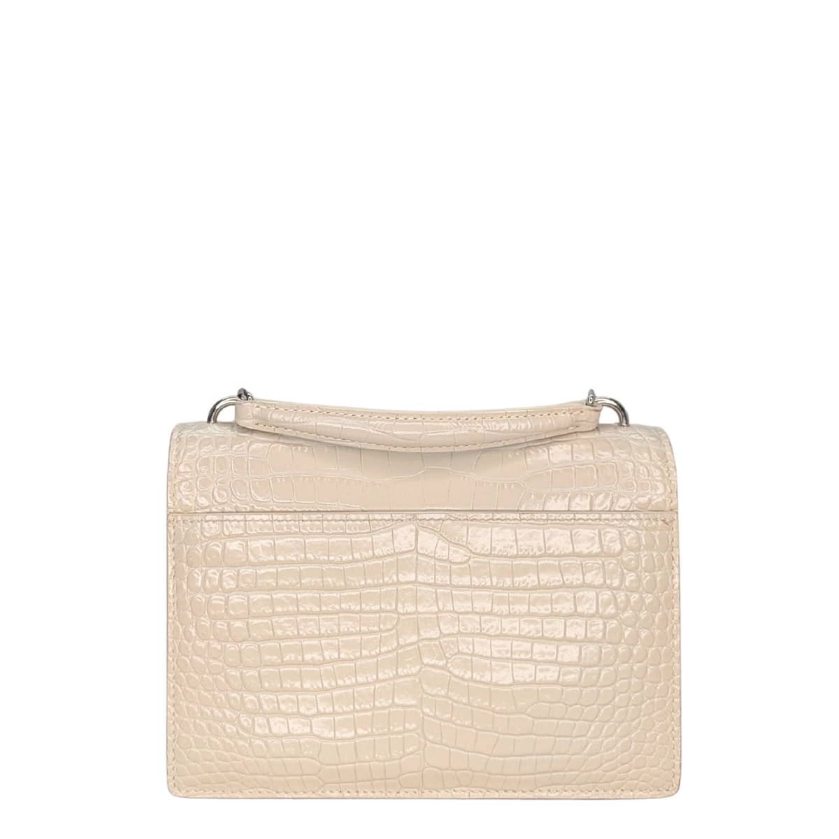 Saint Laurent Sunset Small Croc-Embossed Crossbody Biege