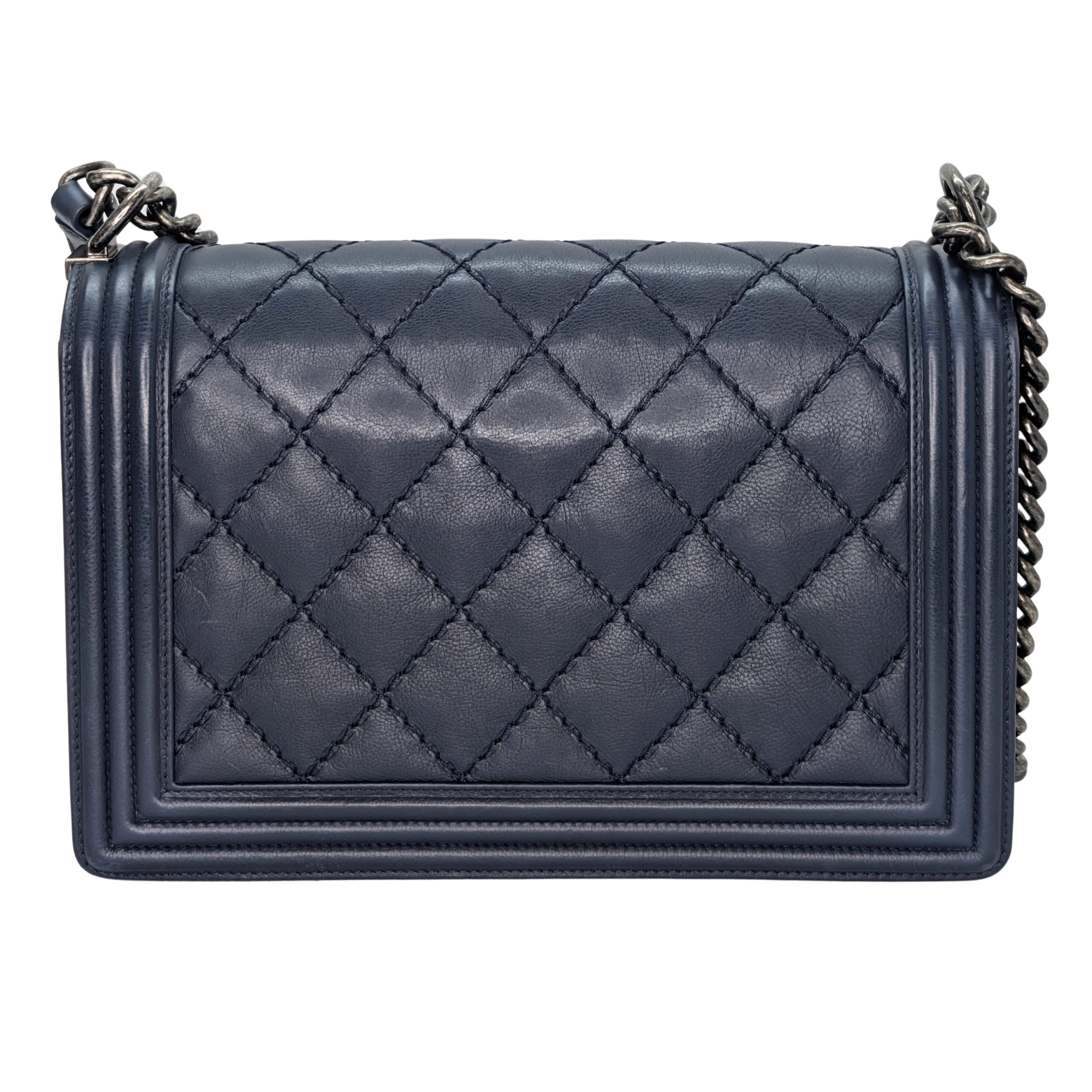 Chanel Flap Boy Shoulder Bag Large Navy Blue
