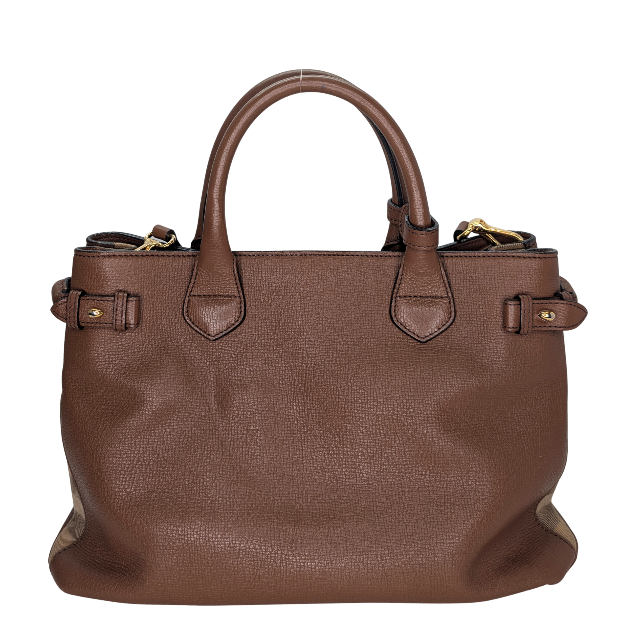 Burberry Brown Pebbled Leather House Check Medium Banner Tote Bag