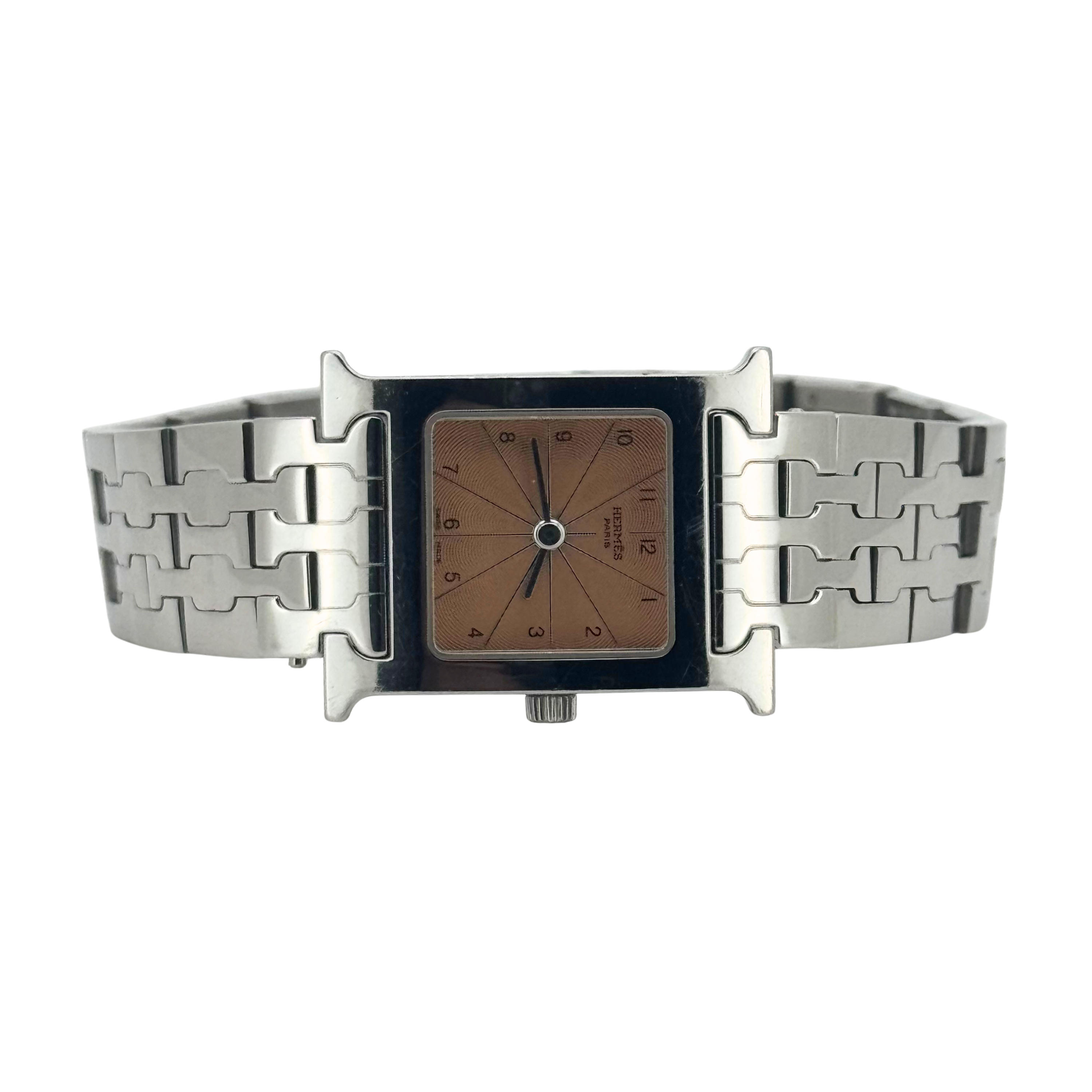Hermes Heure H HH1.210 Watch stainless steel orange/pink guilloché dial