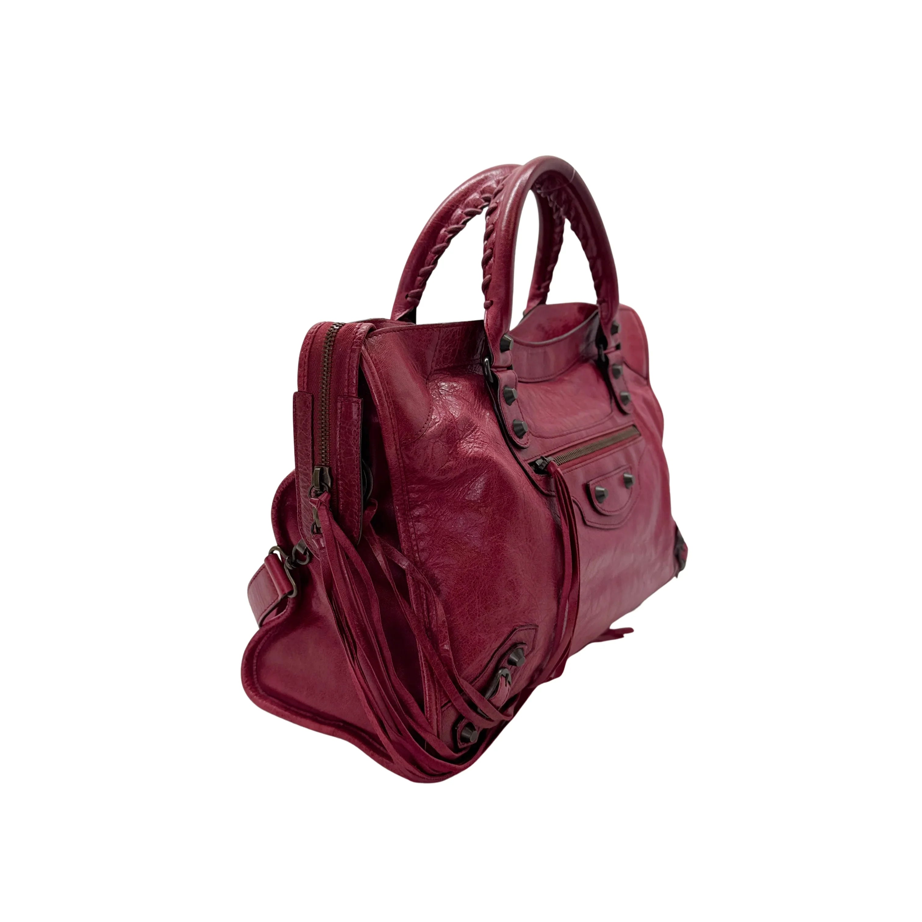 Balenciaga City Bag Small Leather Wine Red - Lost Designer