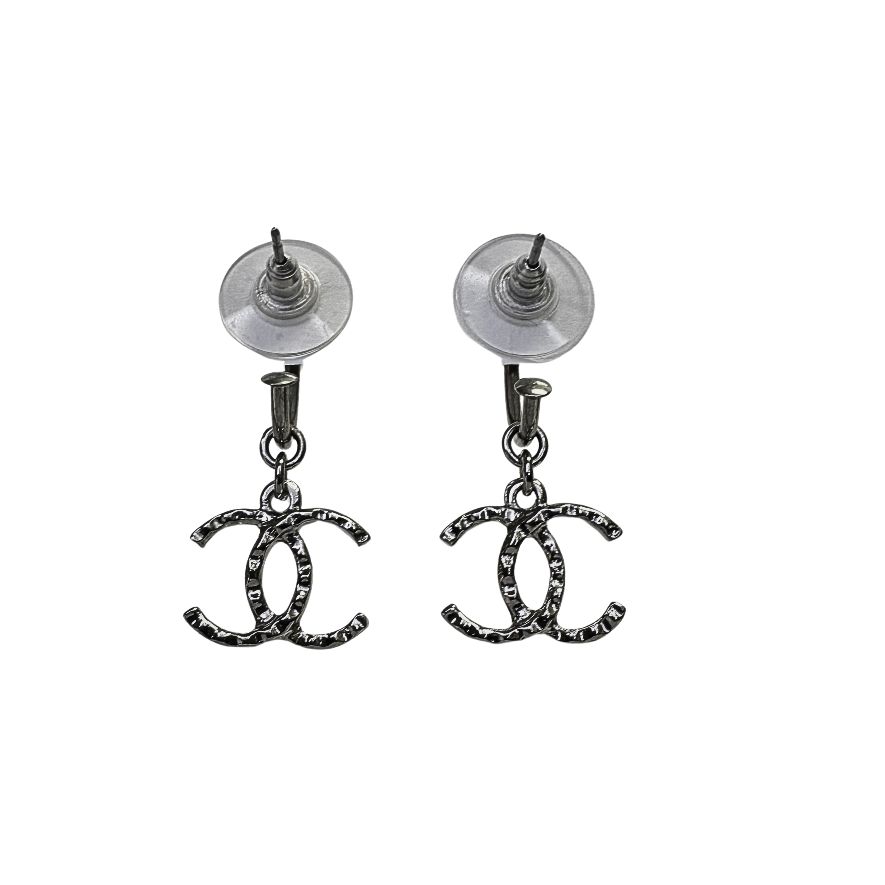 Chanel CC Earrings Metallic Gunmetal
