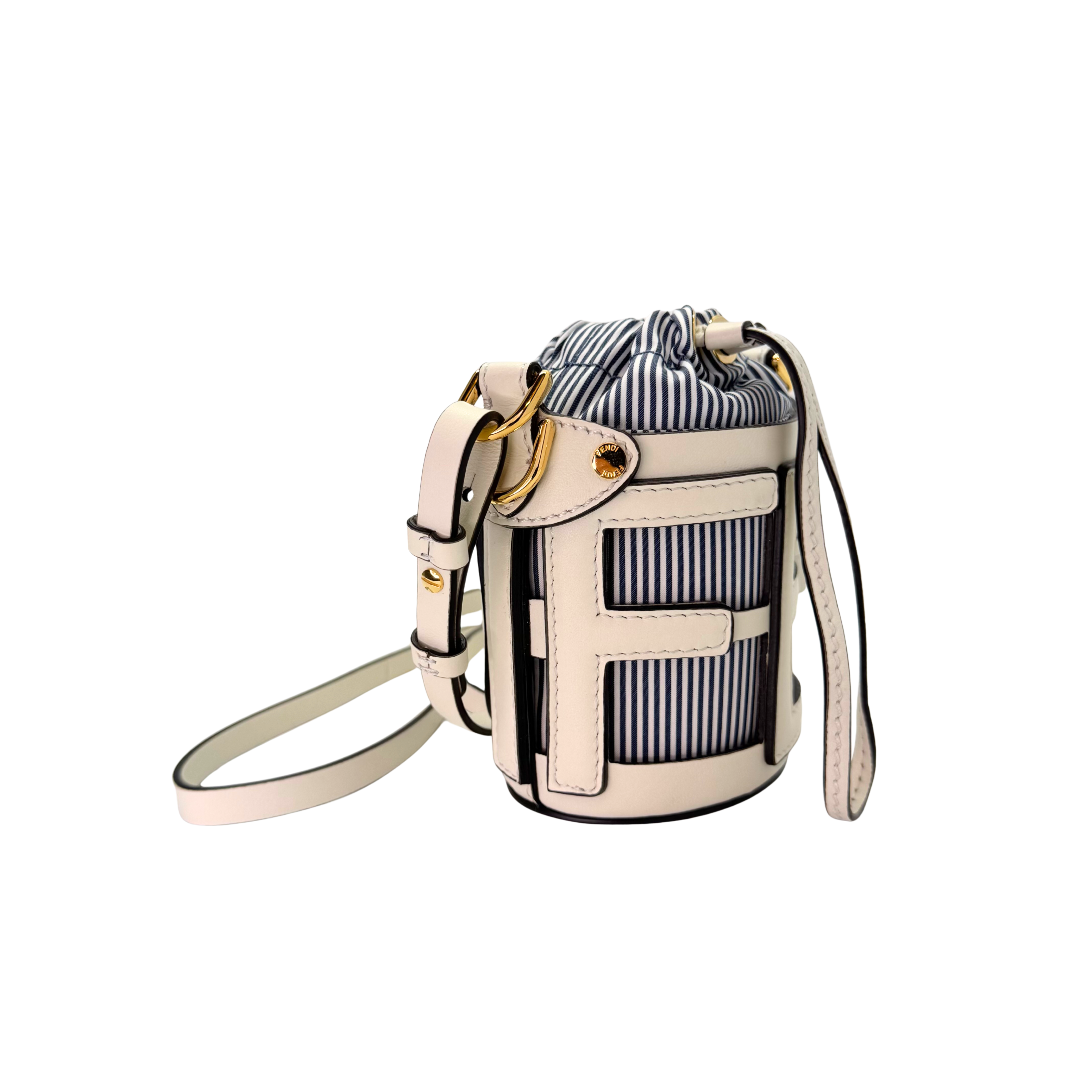 Fendi Nylon Vitello Step Out Bucket Shoulder Bag Beige Mini