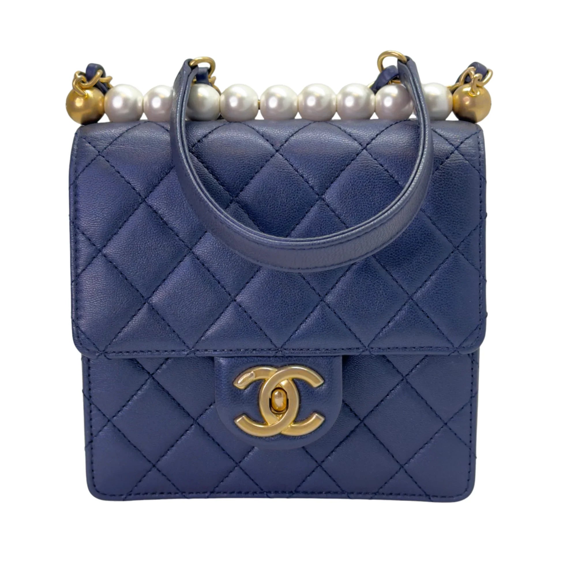 Chanel Iridescent Chic Pearls Lambskin Crossbody Bag Navy Blue - Lost Designer