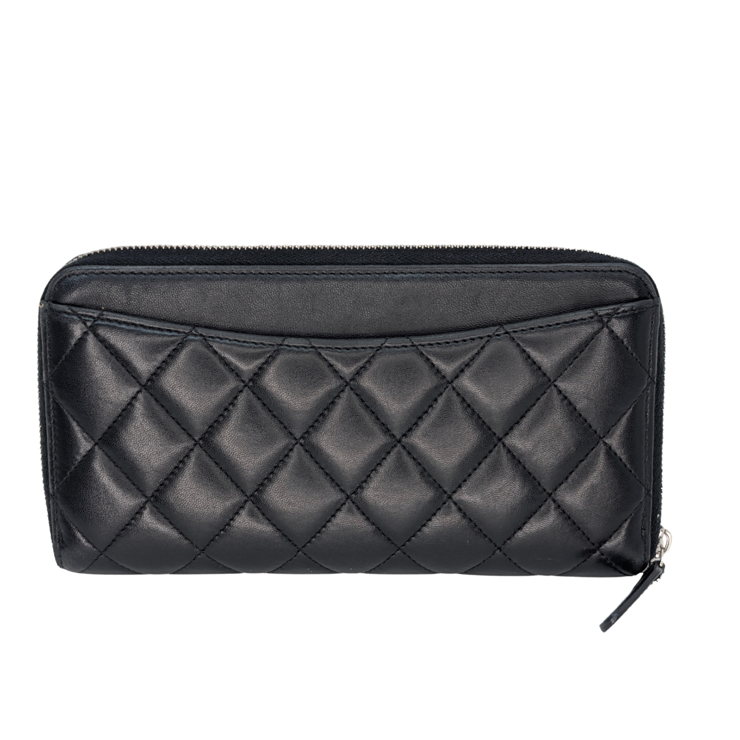 Chanel Lambskin Quilted Large Gusset Zip Around Wallet Black