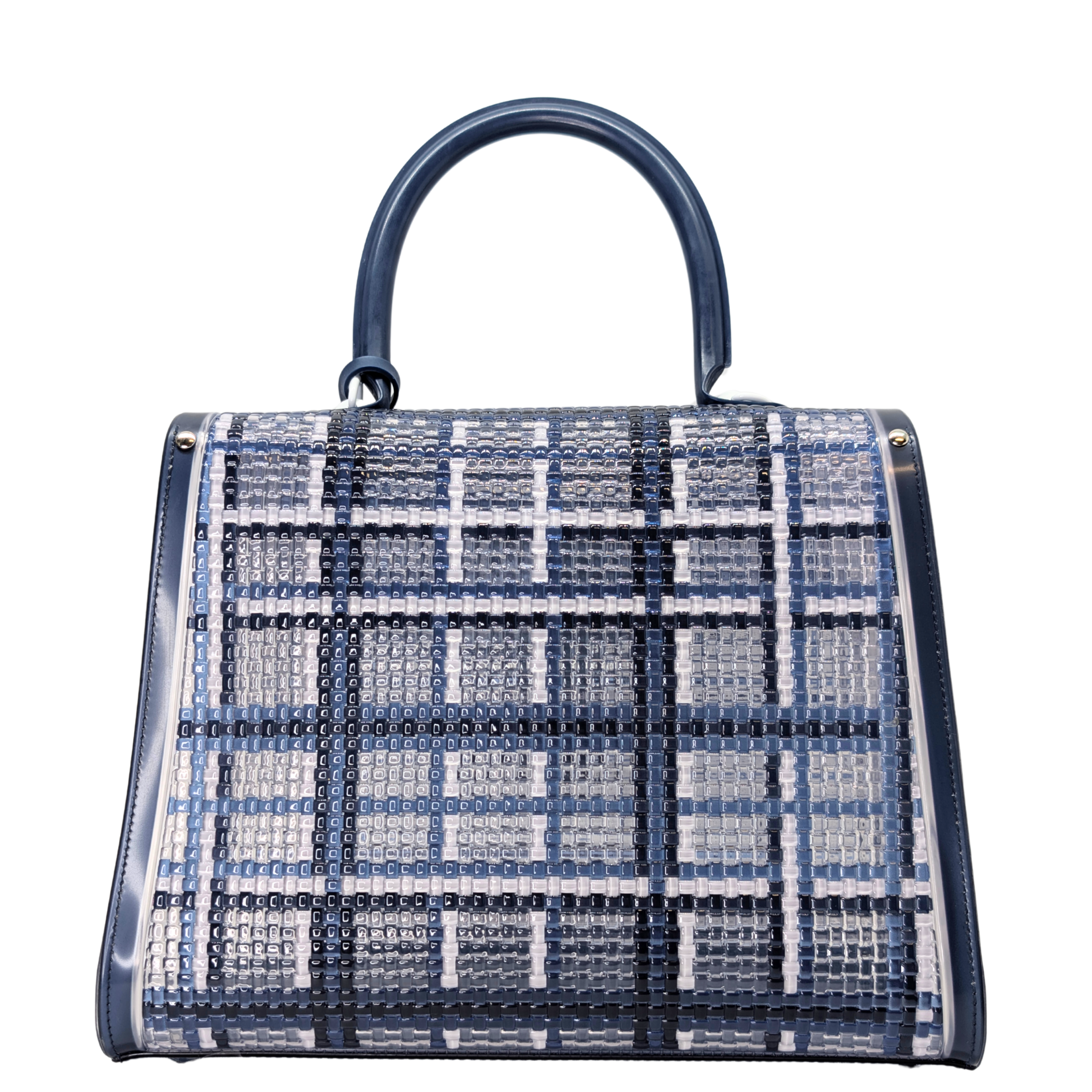 Delvaux Vinyl Gingham The Dreamer MM Brillant Satchel Bag Navy