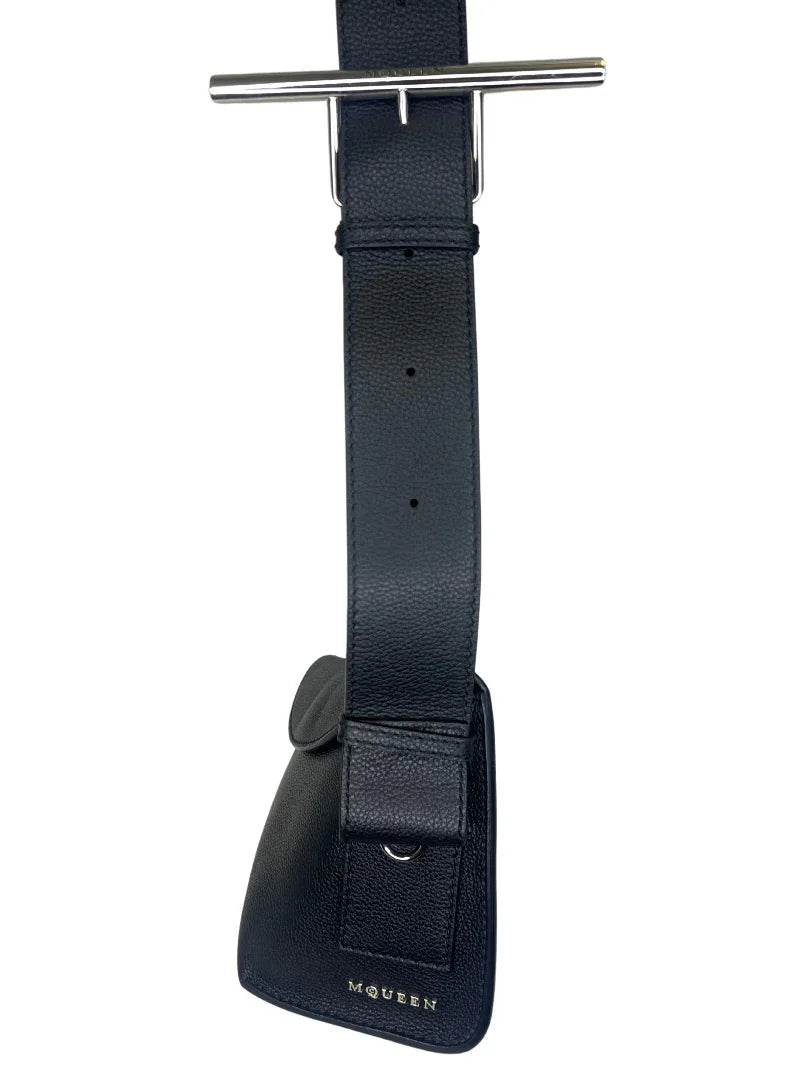 Alexander McQueen Black Leather T-Bar Sling Shoulder Bag - Lost Designer