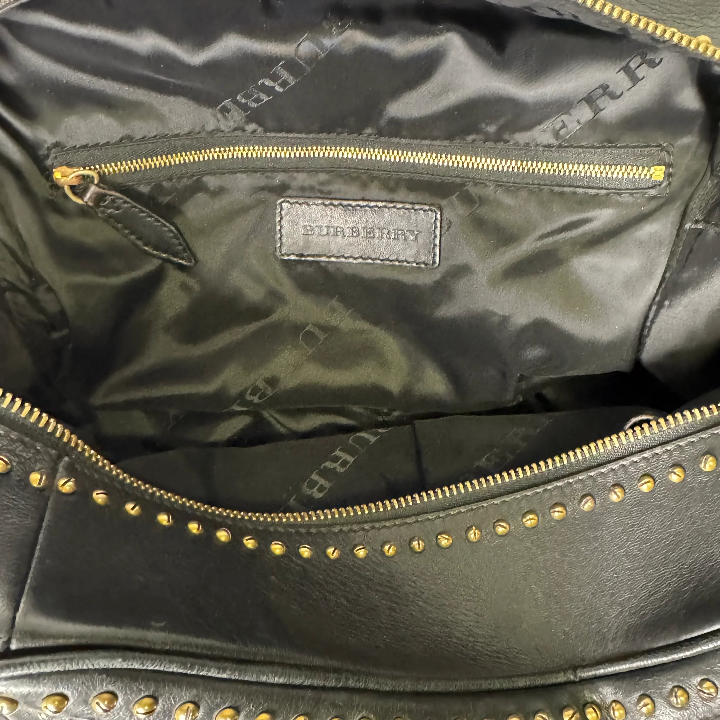 Burberry Black Studded Plissé Lambskin Leather Tote Bag