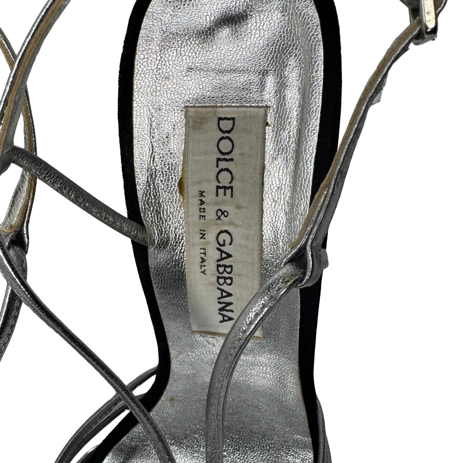 DOLCE & GABBANA Silver Metallic & Black Velvet Strappy Heels - Size 39.5