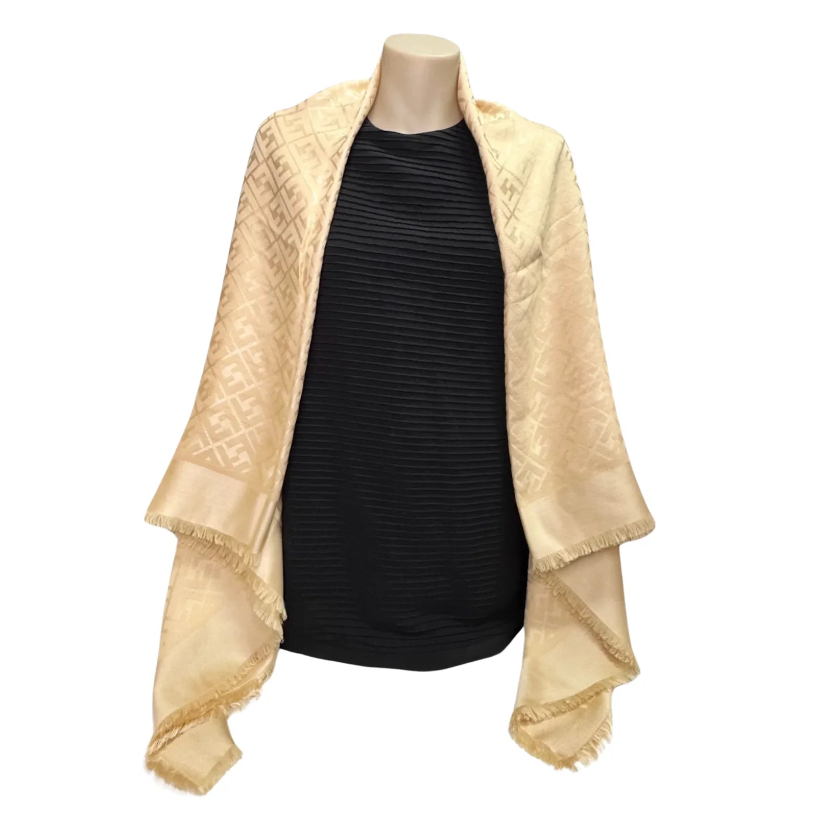 Fendi Silk Scarf Shawl Monogram Beige