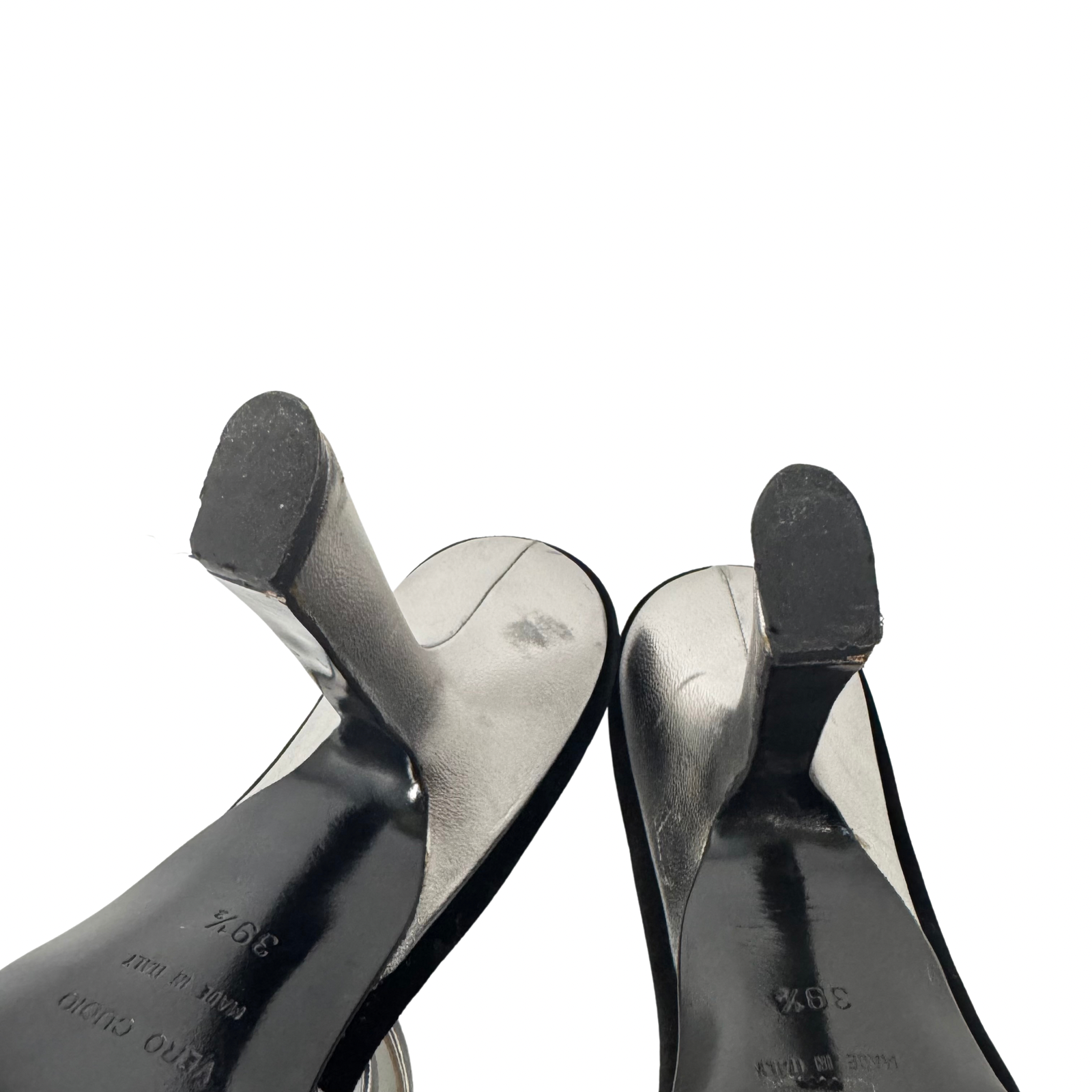 DOLCE & GABBANA Silver Metallic & Black Velvet Strappy Heels - Size 39.5