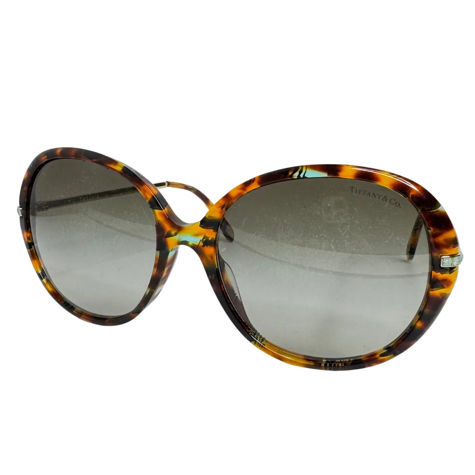 Tiffany & Co. Tortoiseshell Oversized Crystal Arm Sunglasses