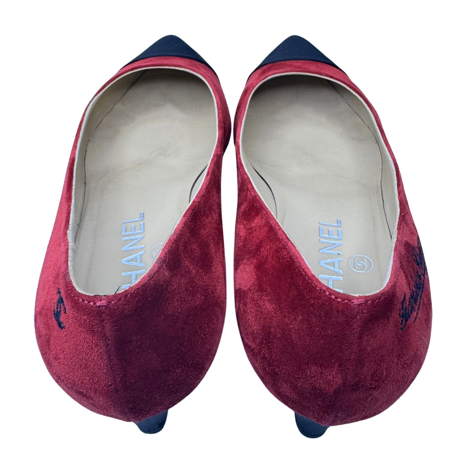Chanel Suede Satin Cap Toe Gabrielle Ballerina Heels – Size 36.5