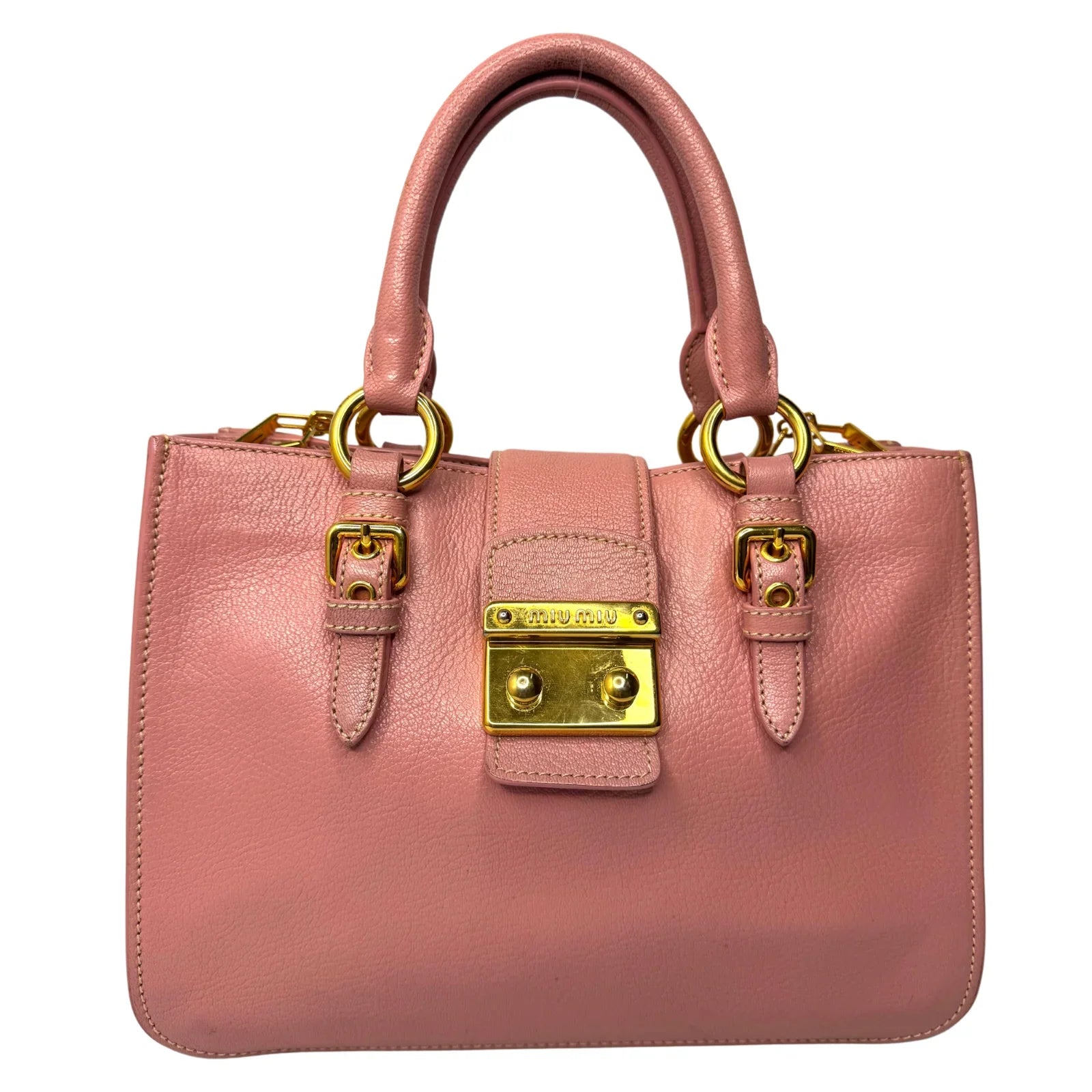 Miu Miu Goatskin Madras Shopping Crossbody Tote Bag Pink