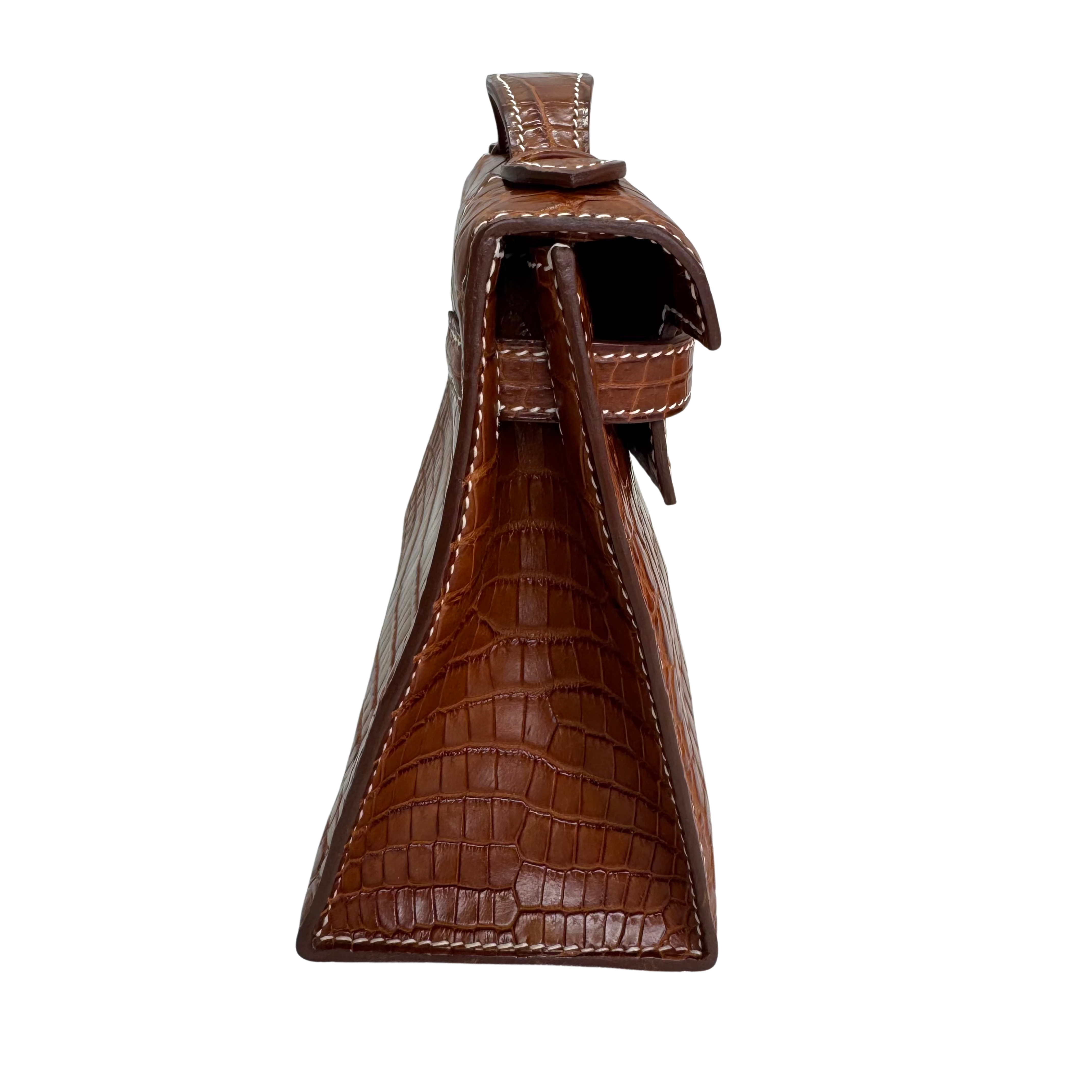 Hermes Kelly Pochette Fauve Niloticus Crocodile PHW □ J Stamp