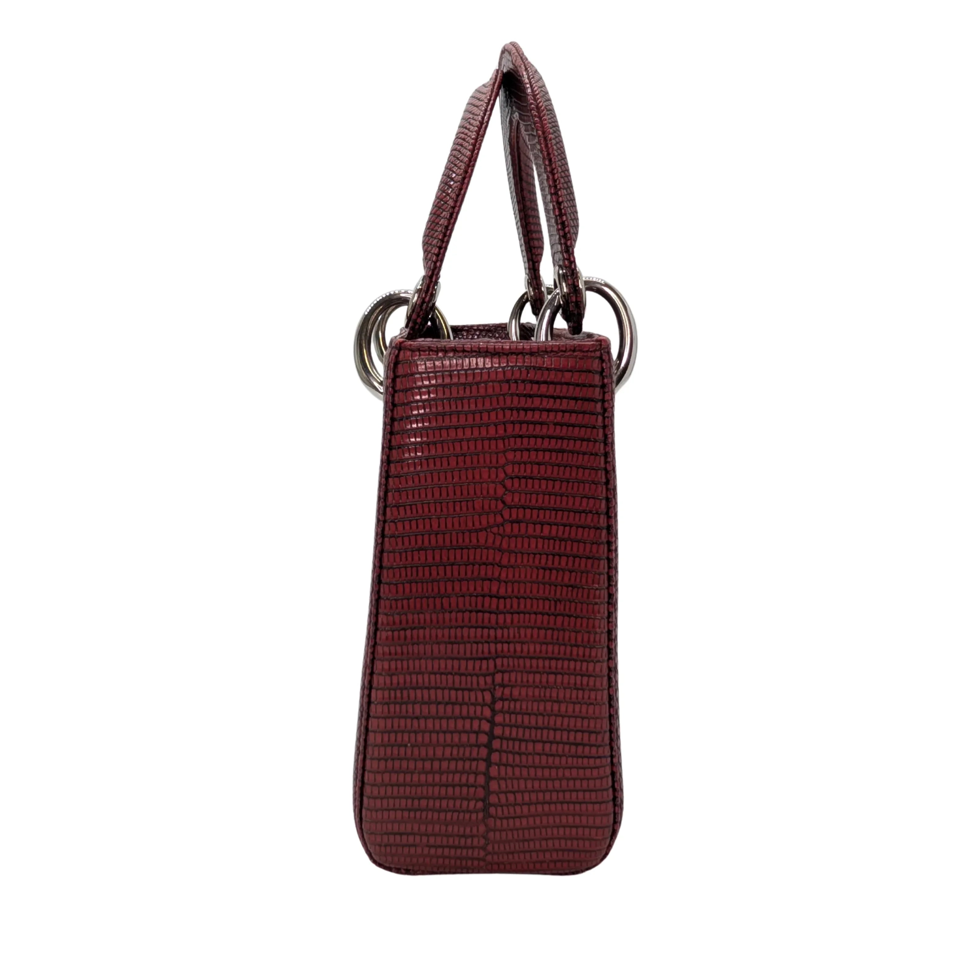 Christian Dior Mini Lady Dior Lizard Burgundy - Lost Designer
