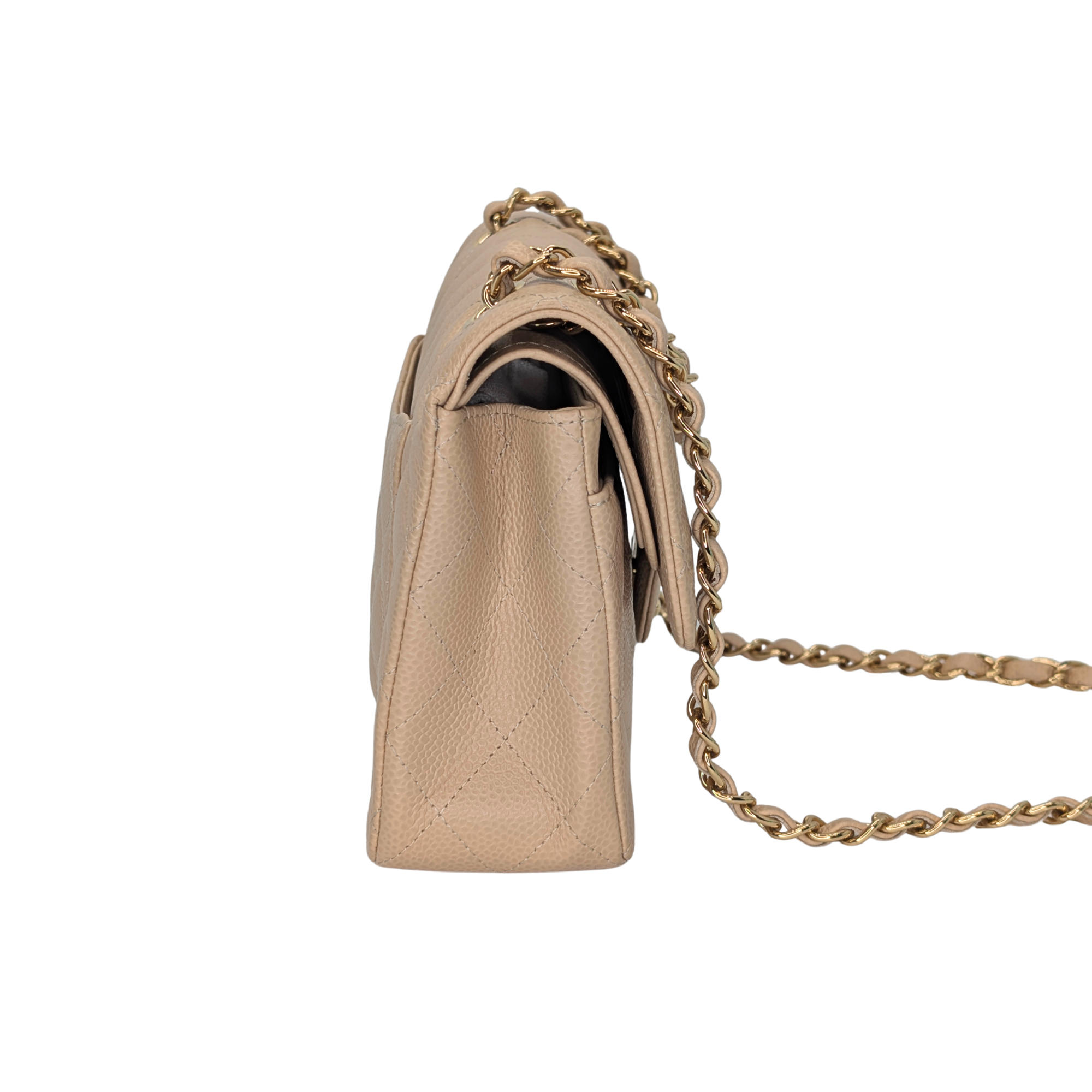 Chanel Classic Flap Small Caviar 2022 Microchip Shoulder Bag Beige