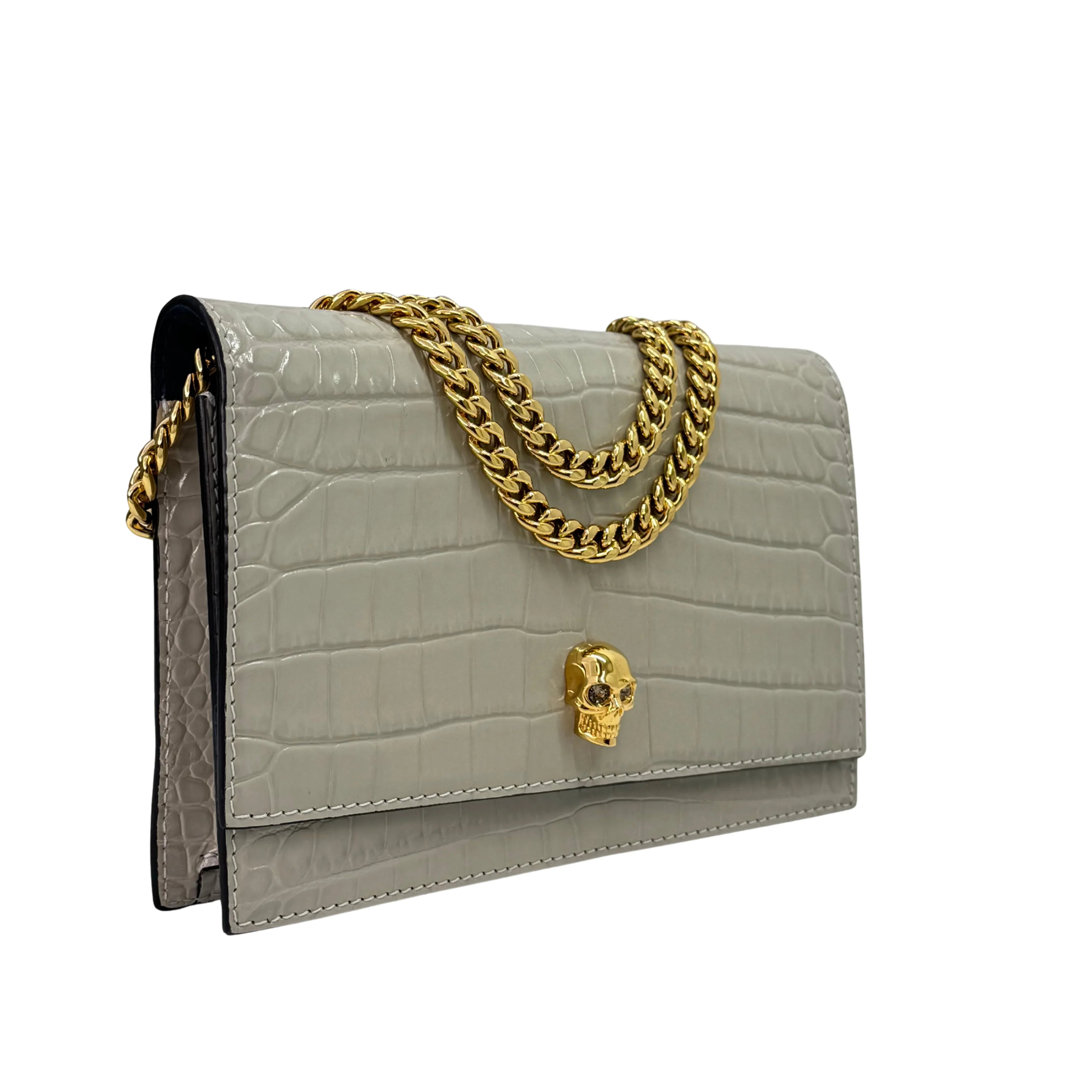 Alexander McQueen Skull Crossbody Bag Leather Grey White - Lost Designer