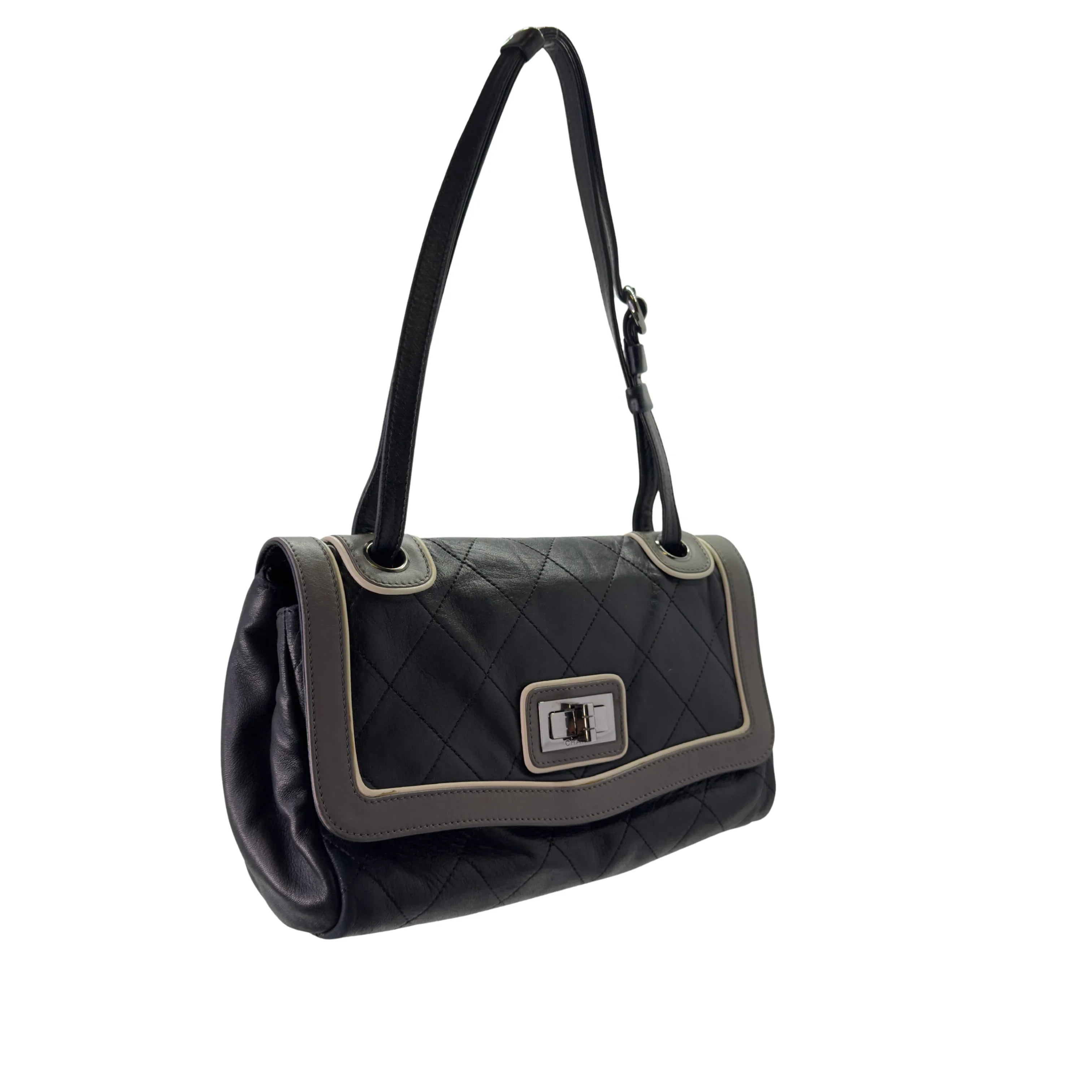 Chanel East-West Shoulder Bag Leather Black - Lost Designer