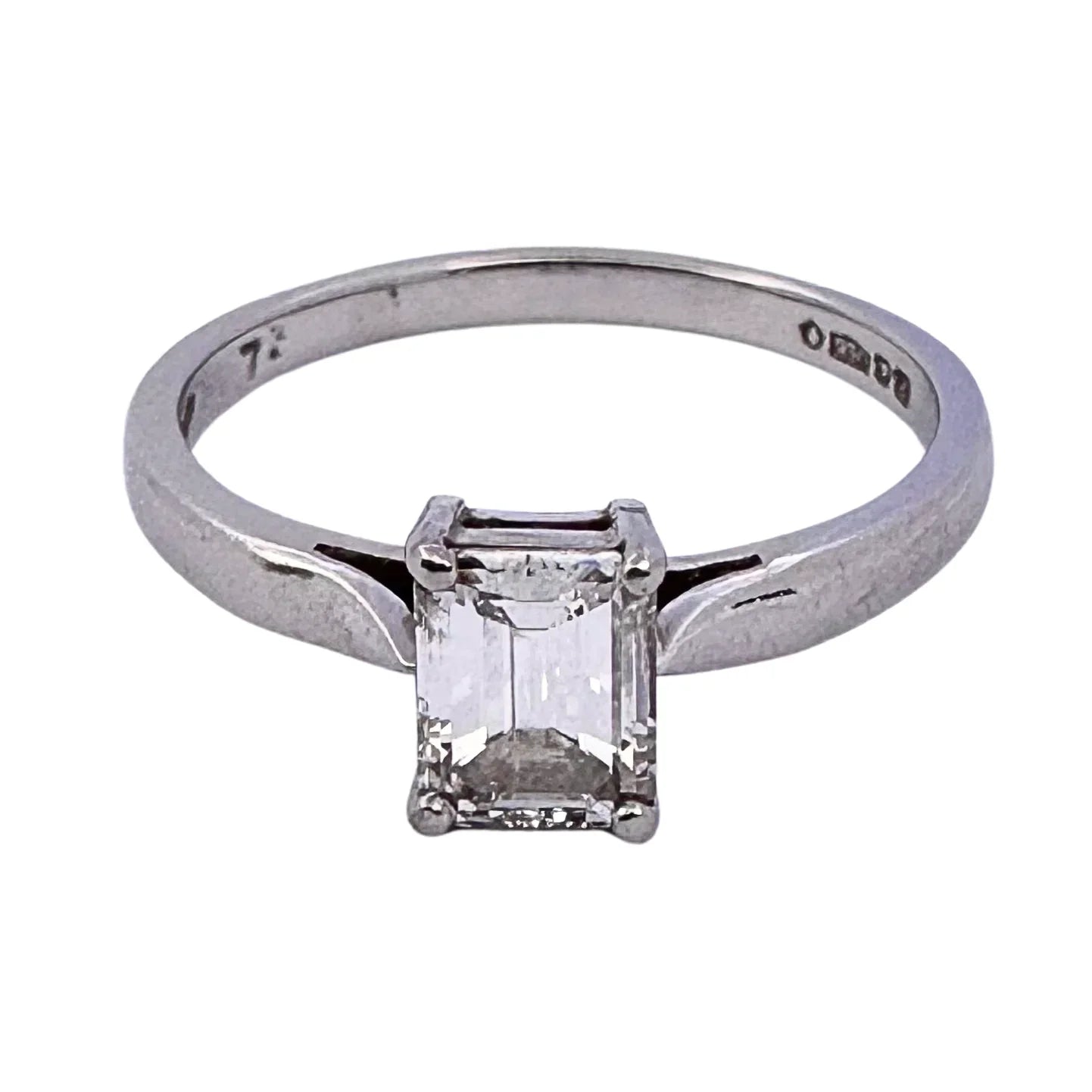 0.73ct Colour F-G Clarity VVS2-VVS1 Diamond emerald cut on platinum Ring O½ - Lost Designer
