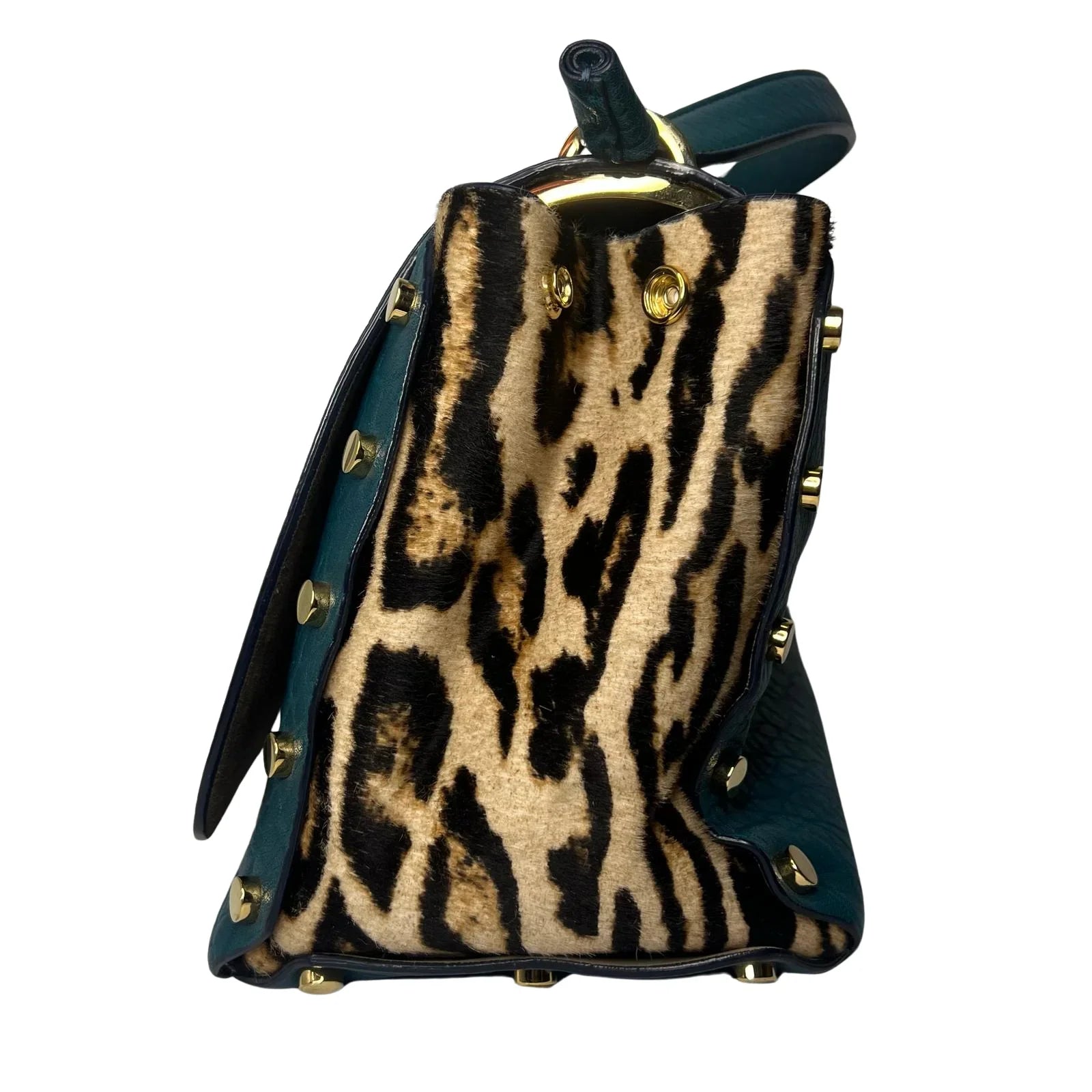 Jimmy Choo Lockett/XB Medium Bag – Teal Leather & Leopard Pony Hair