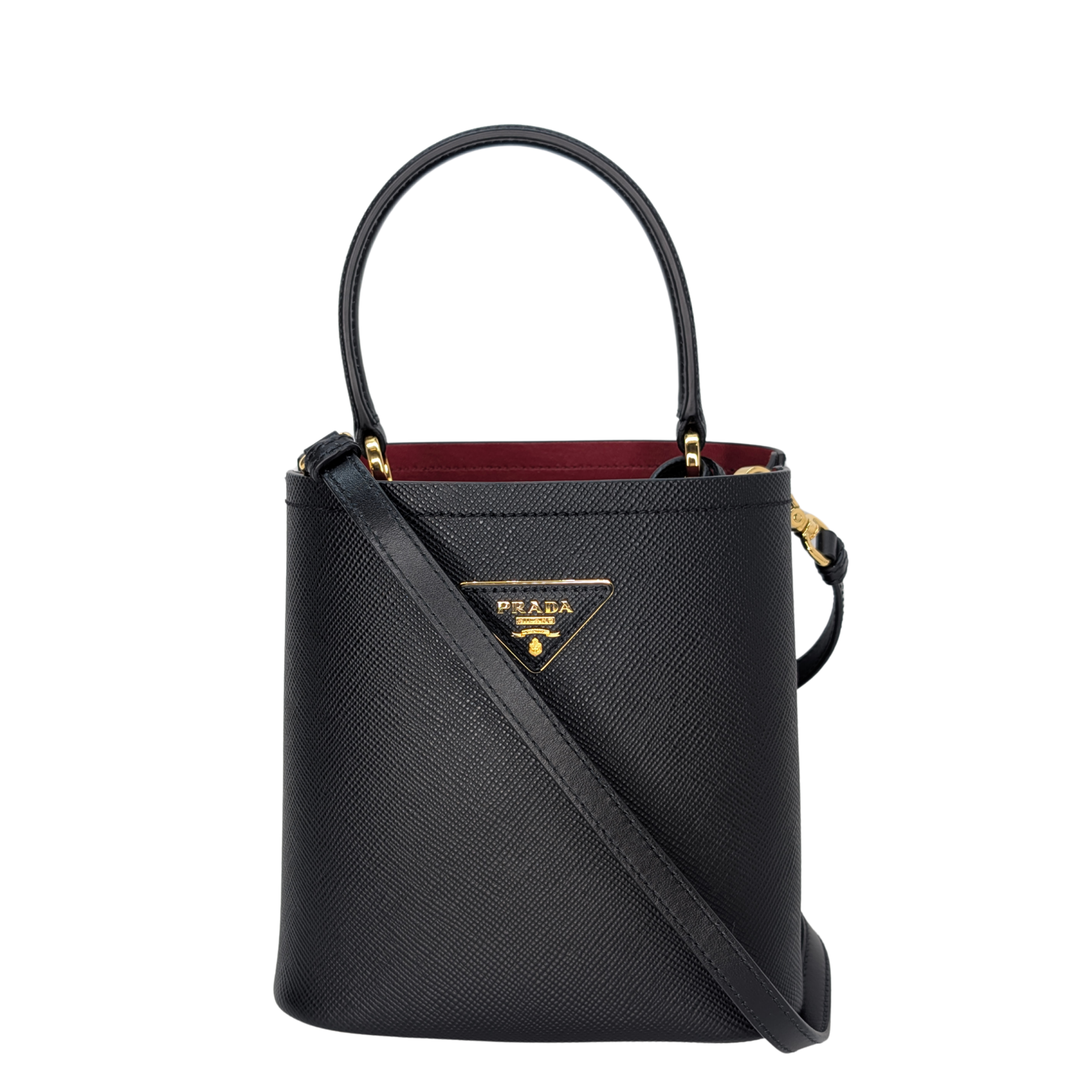 Prada Saffiano Cuir Small Panier Bucket Bag Black