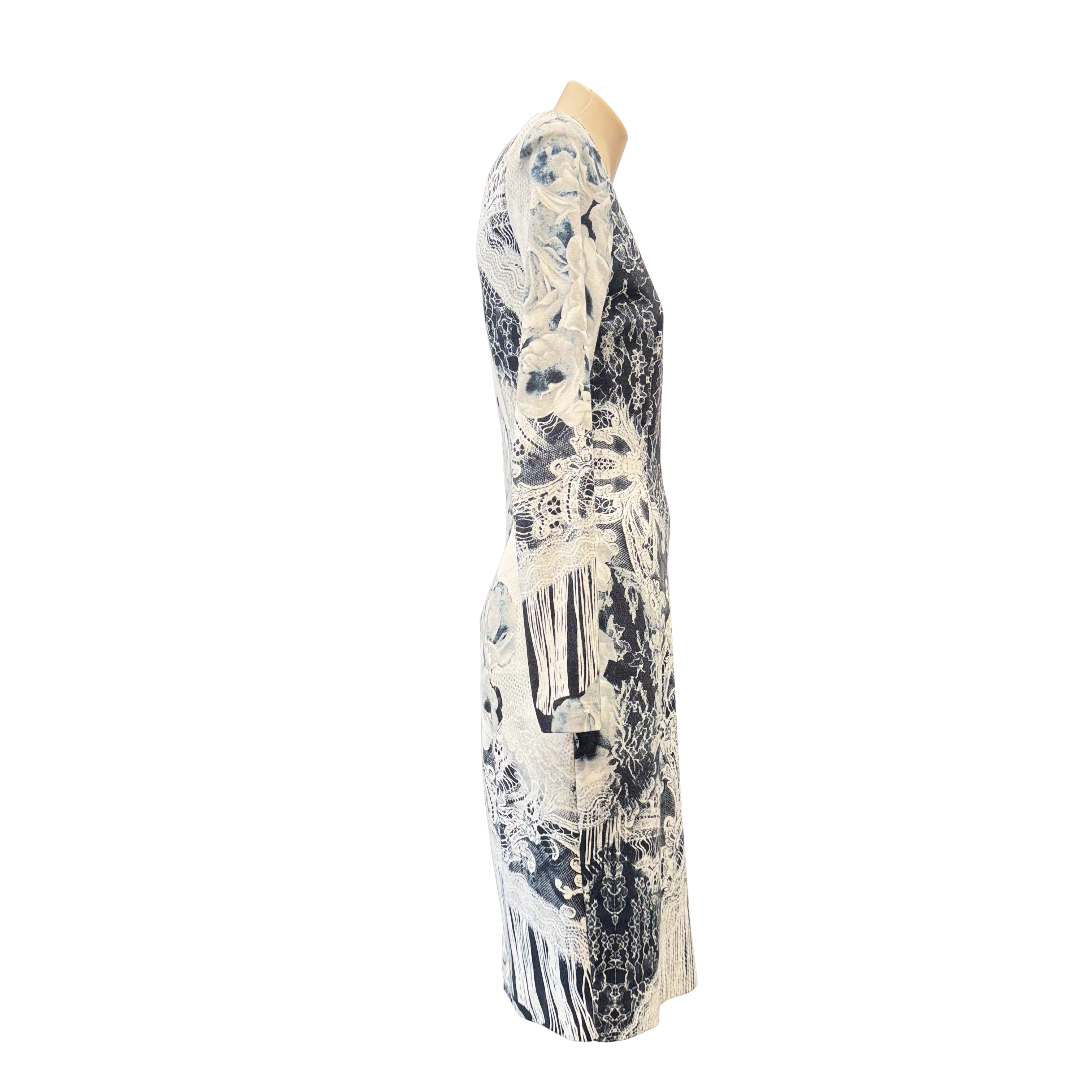Roberto Cavalli Class Cavalli Floral Long Sleeve Dress 38 Black/White