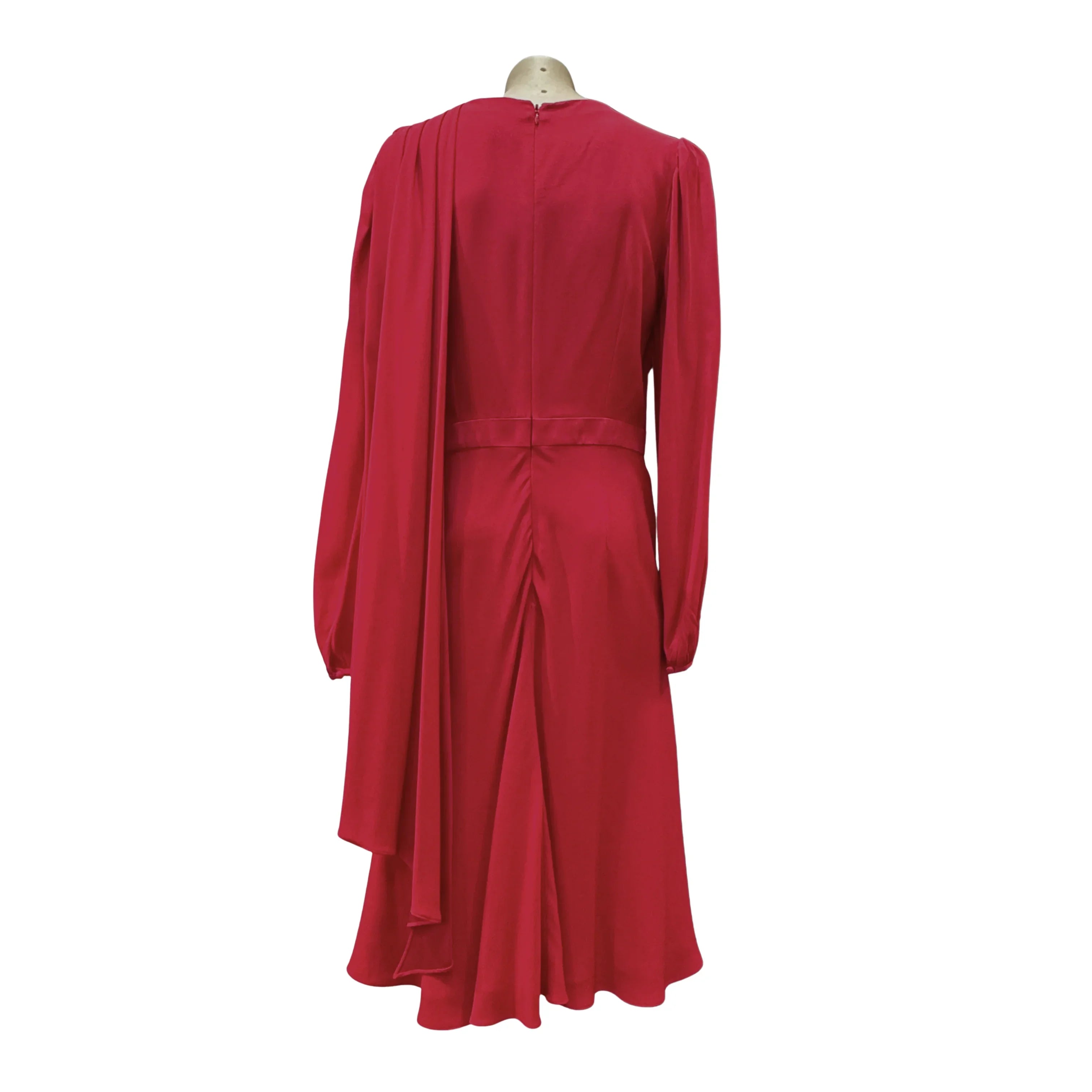 Alexander McQueen Draped Long Sleeve Knee-Length Dress Red 44