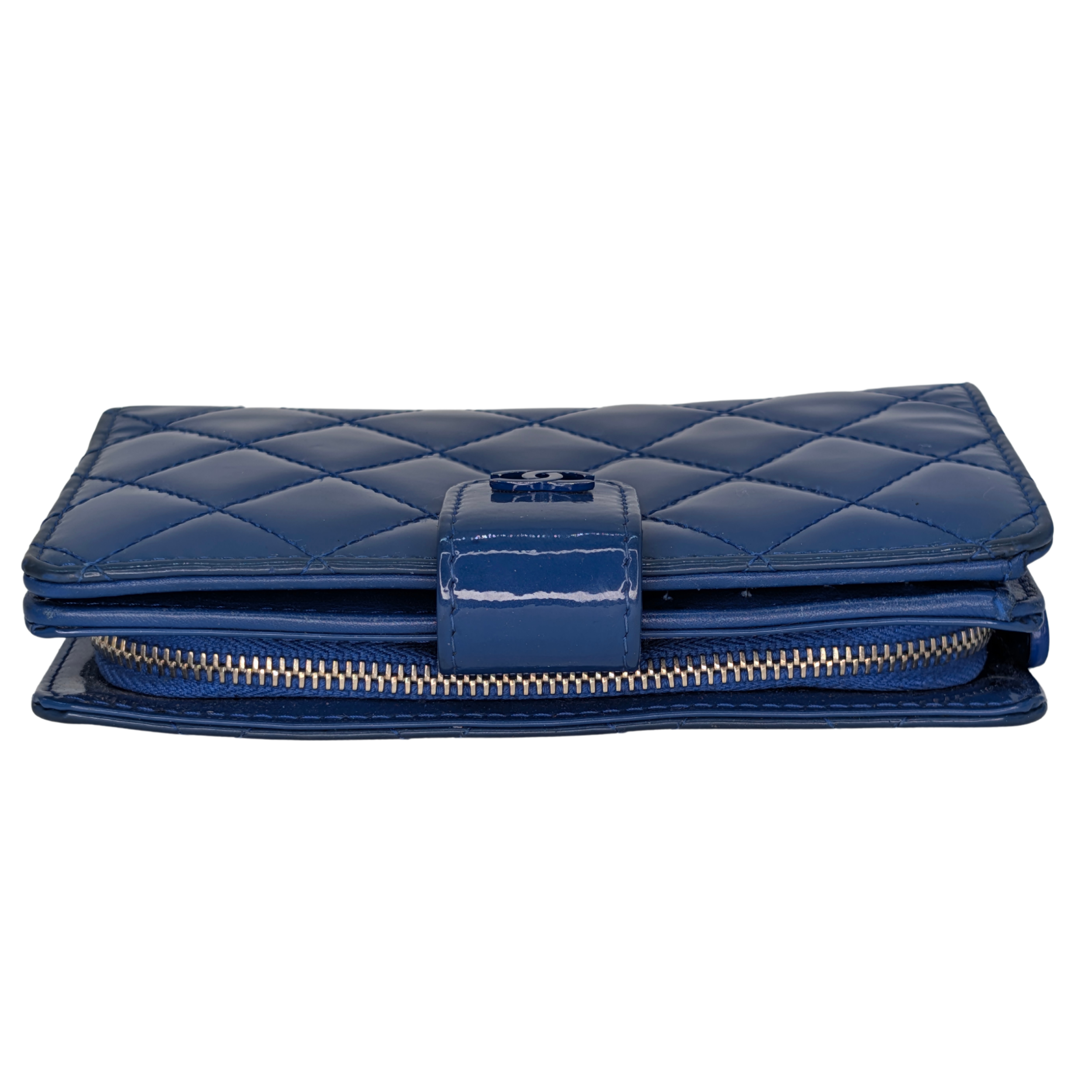 Chanel CC Quilted Patent Leather Flap Long Wallet Blue