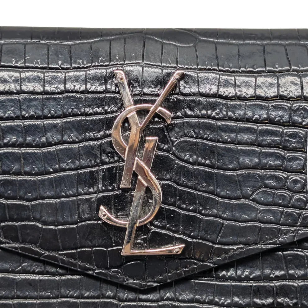 Saint Laurent Small Uptown Pouch In Crocodile-Embossed Leather Black - Lost Designer