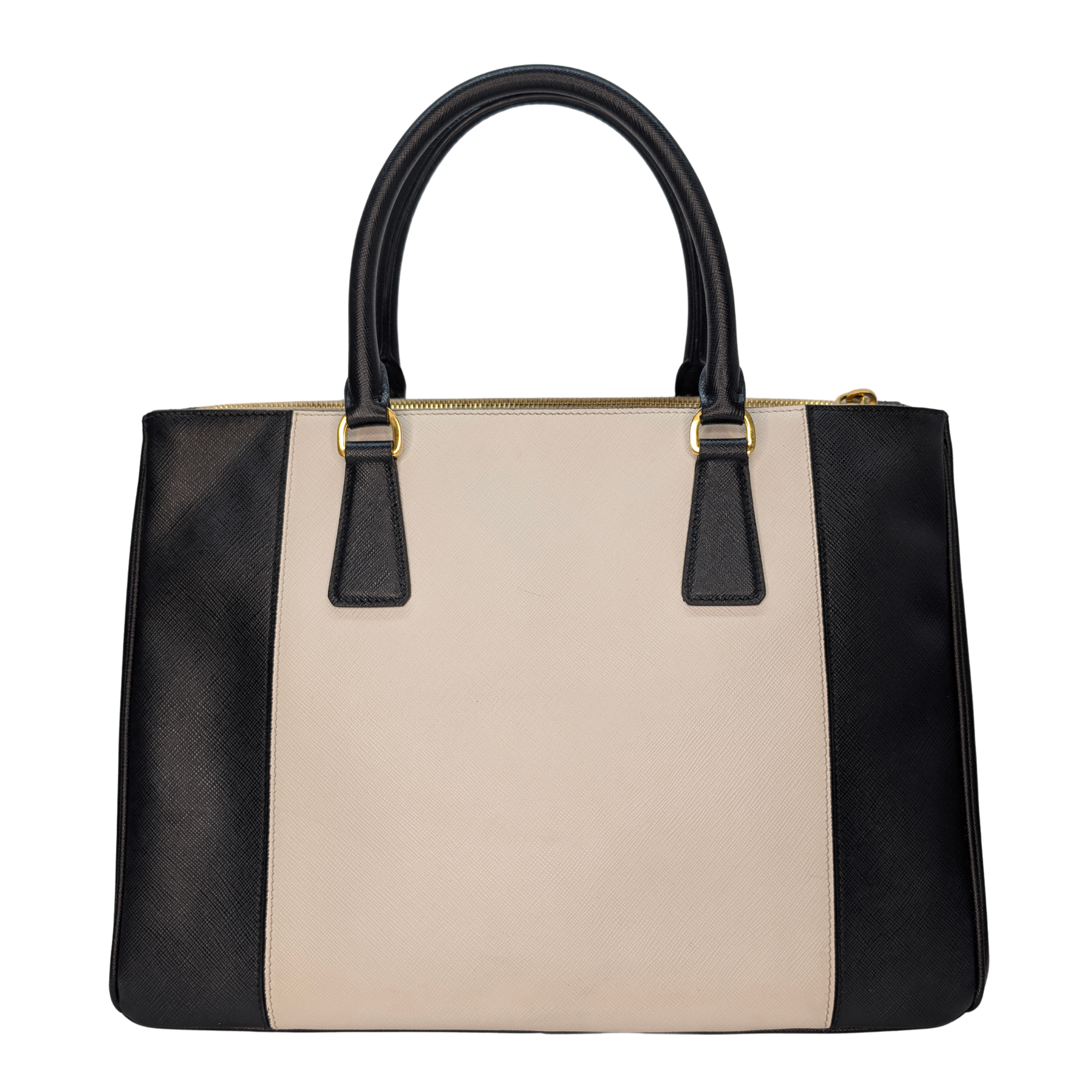 Prada Saffiano Lux Medium Galleria Double Zip Tote Bag Black X White